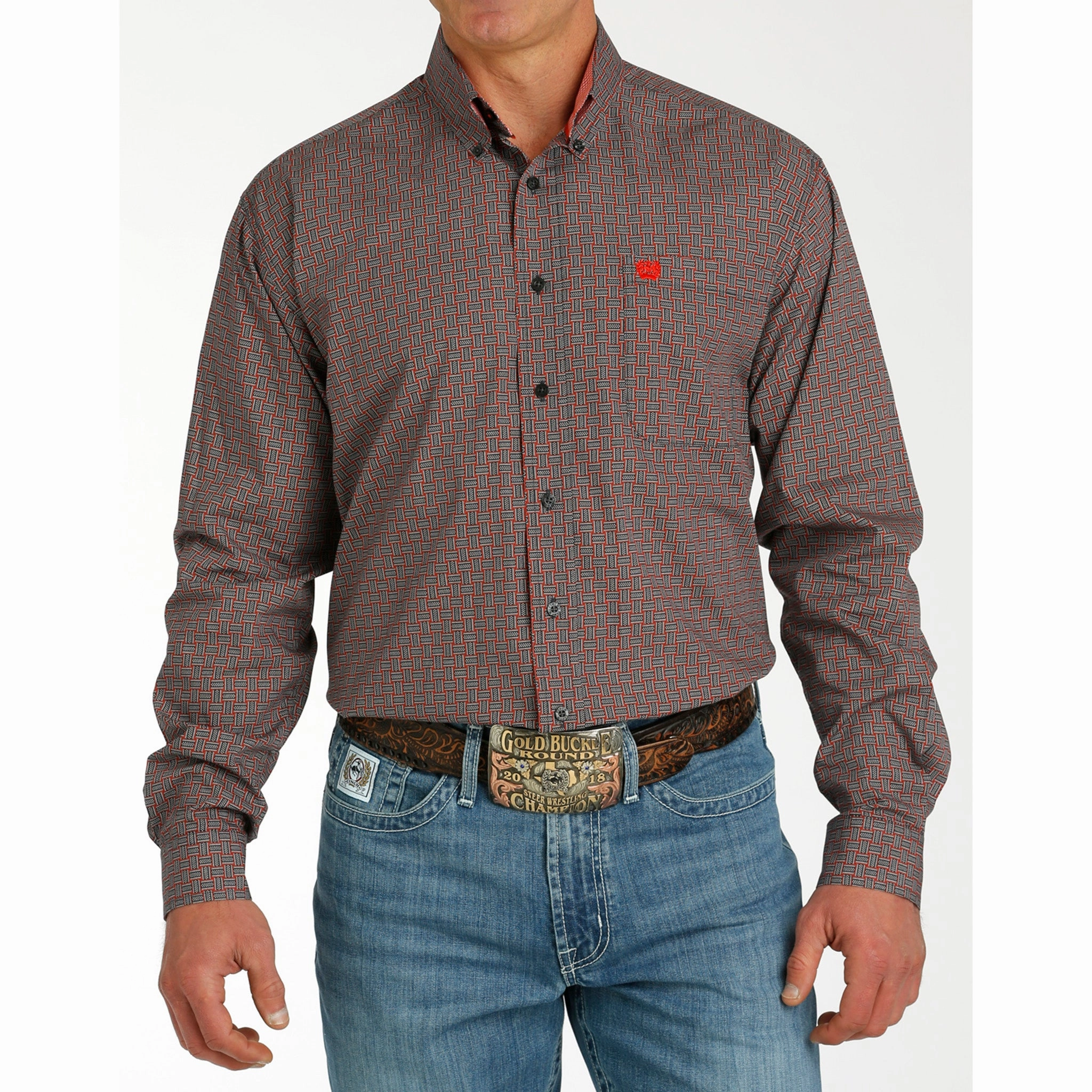 Cinch Men's Charcoal Print Long Sleeve Vintage Style