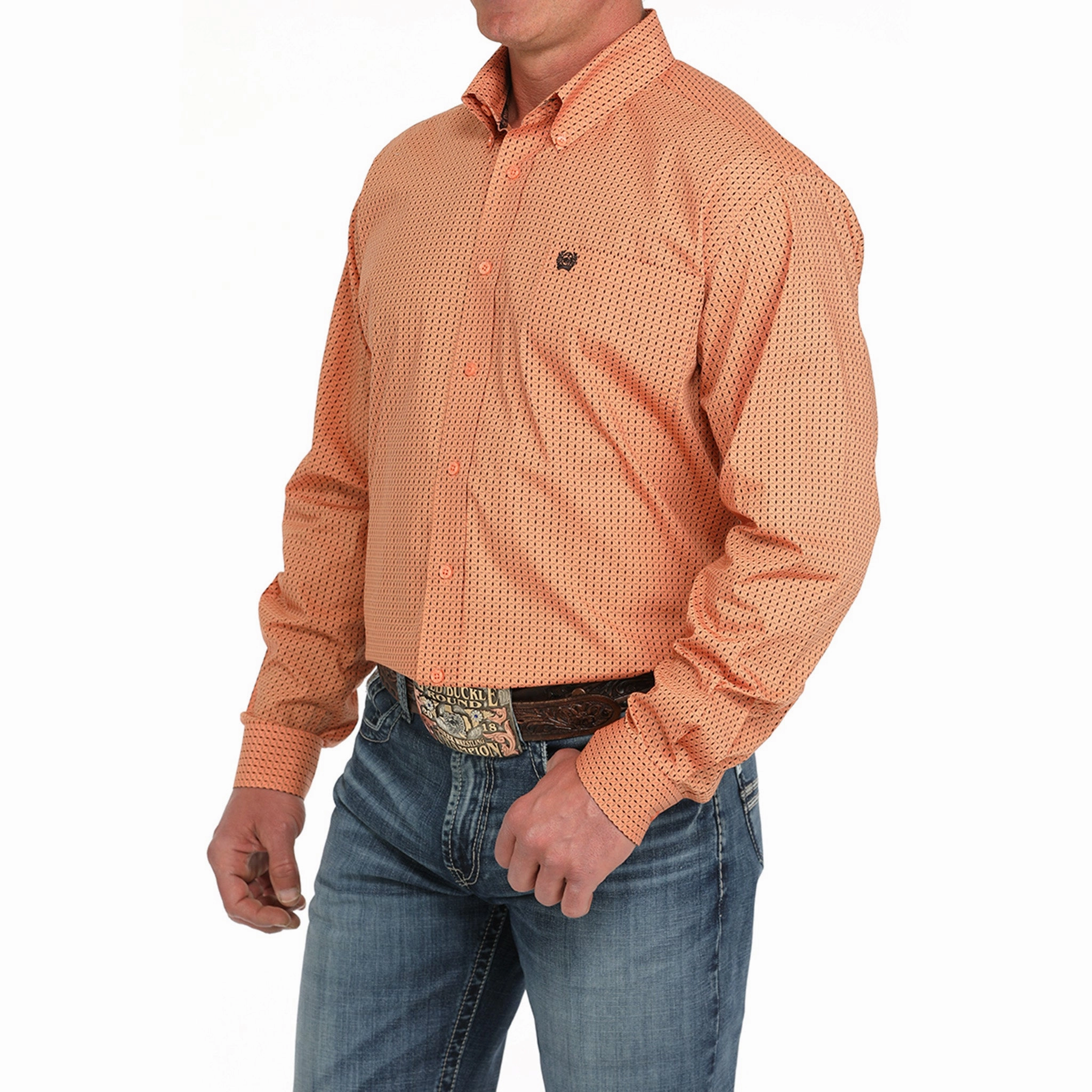 Cinch Men's Coral Geometric Print Button-Down Breathable Style Comfort Fit