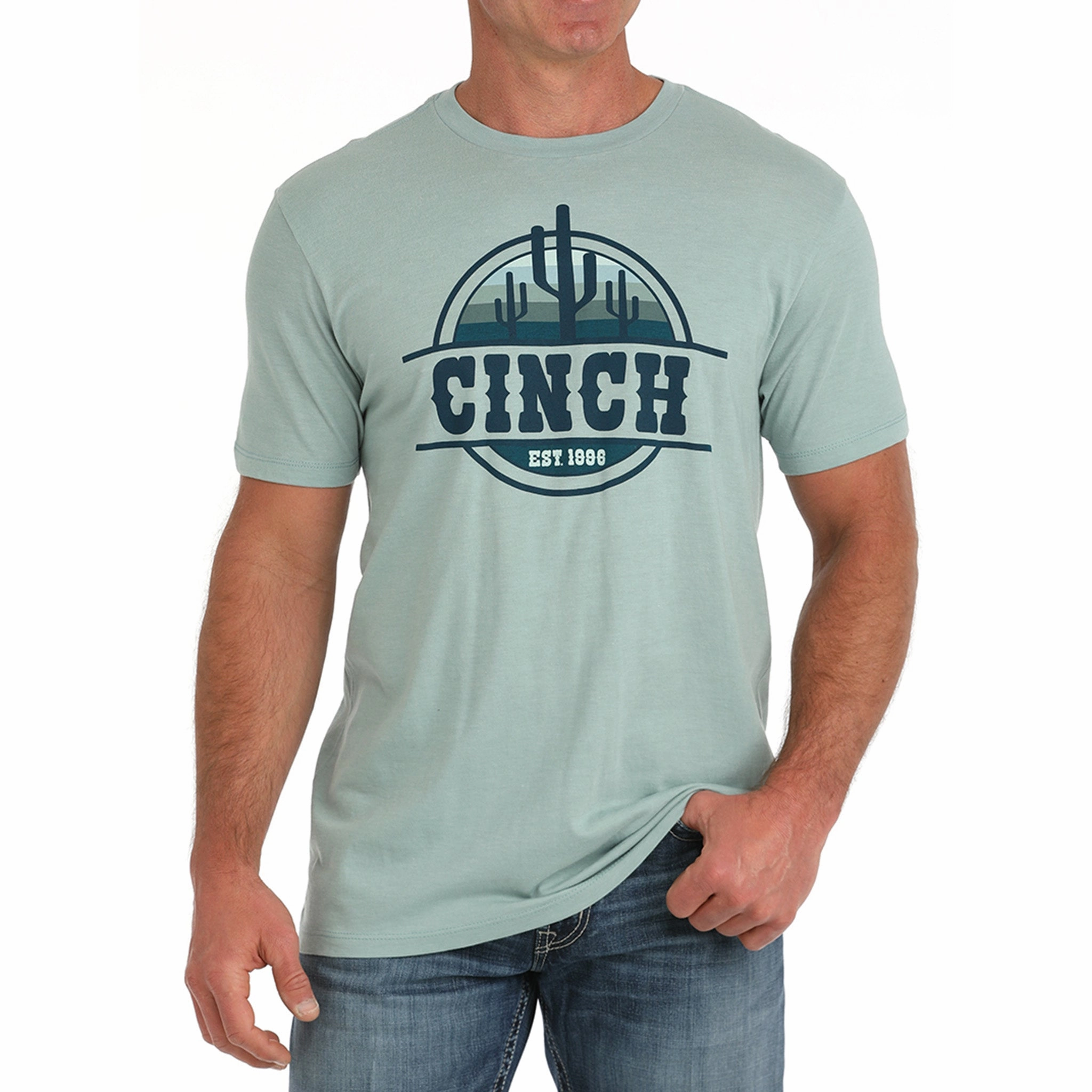 Cinch Men's Green Cactus Logo Tee No Slip Shoulder Grip