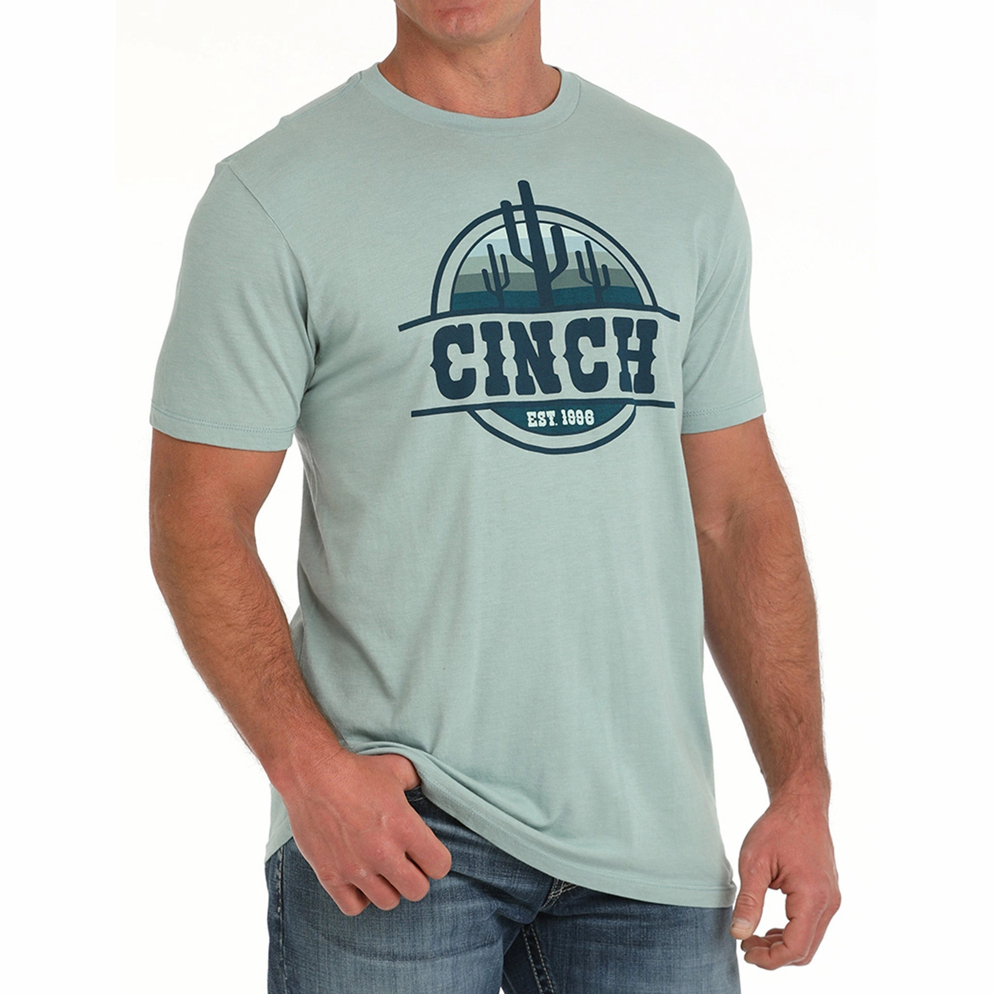 Cinch Men's Green Cactus Logo Tee Stretch Material Moisture Management Tech