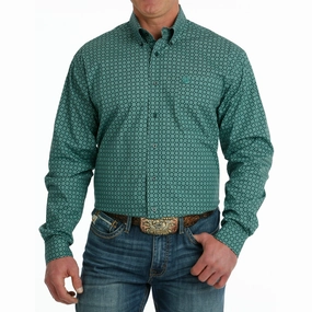 Cinch Men's Green Geo Print Shirt Odor control Sophisticated Elegance