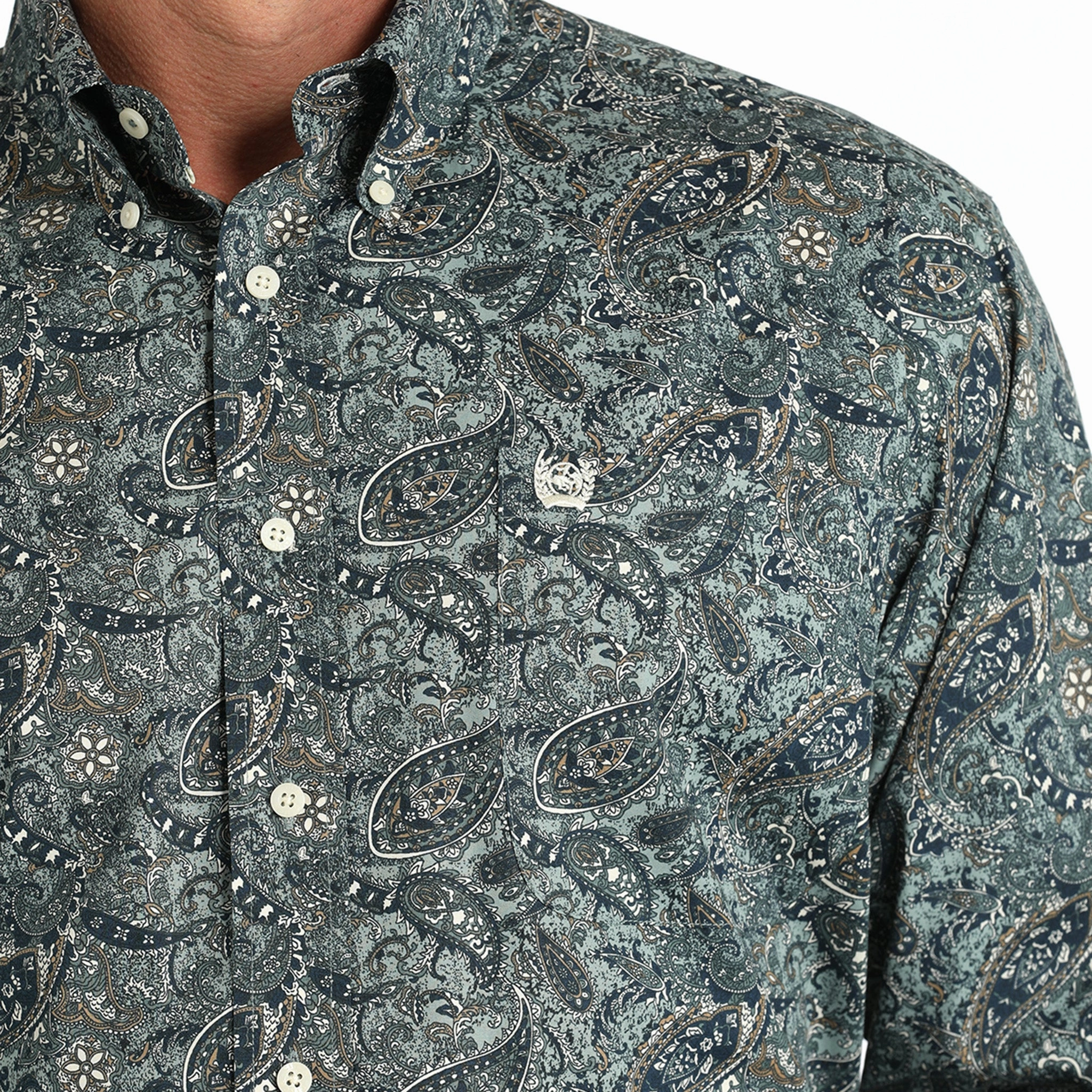 Cinch Men's Green Paisley Print Work-to-Weekend natural fiber