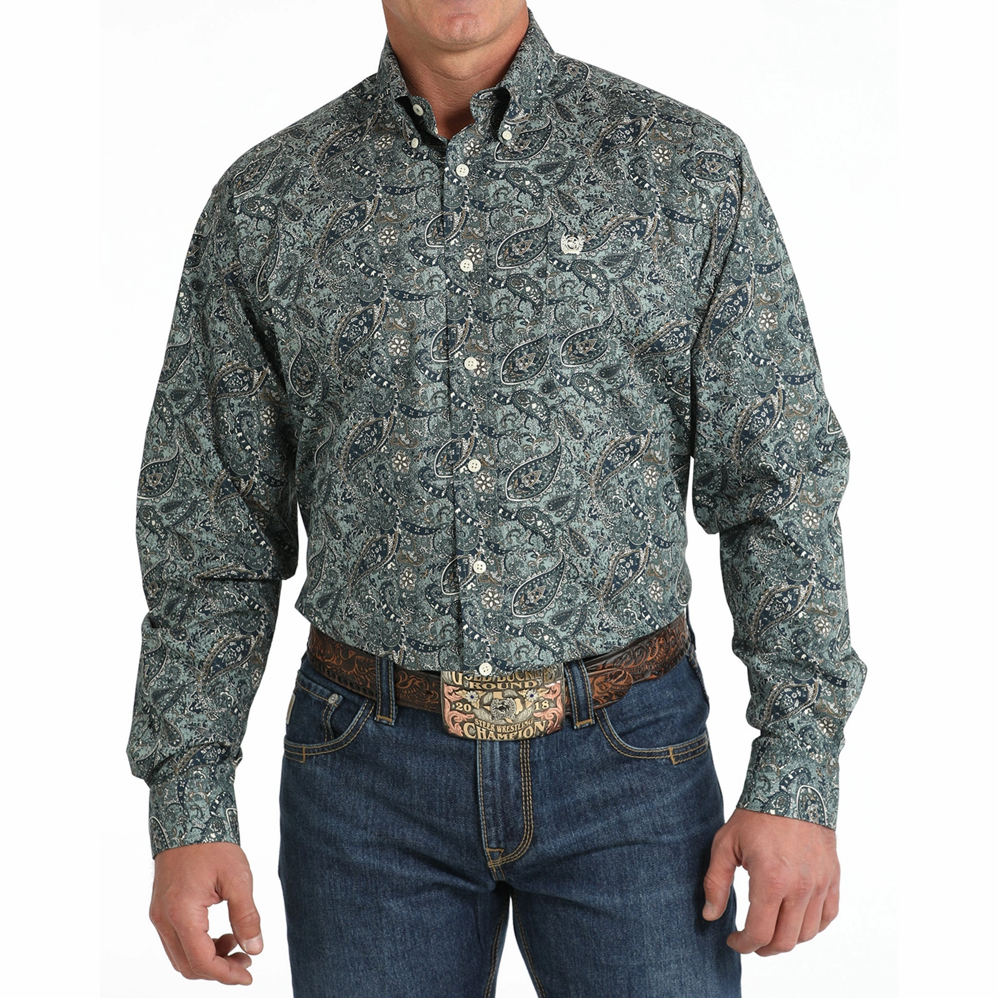 Cinch Men's Green Paisley Print Polished Style