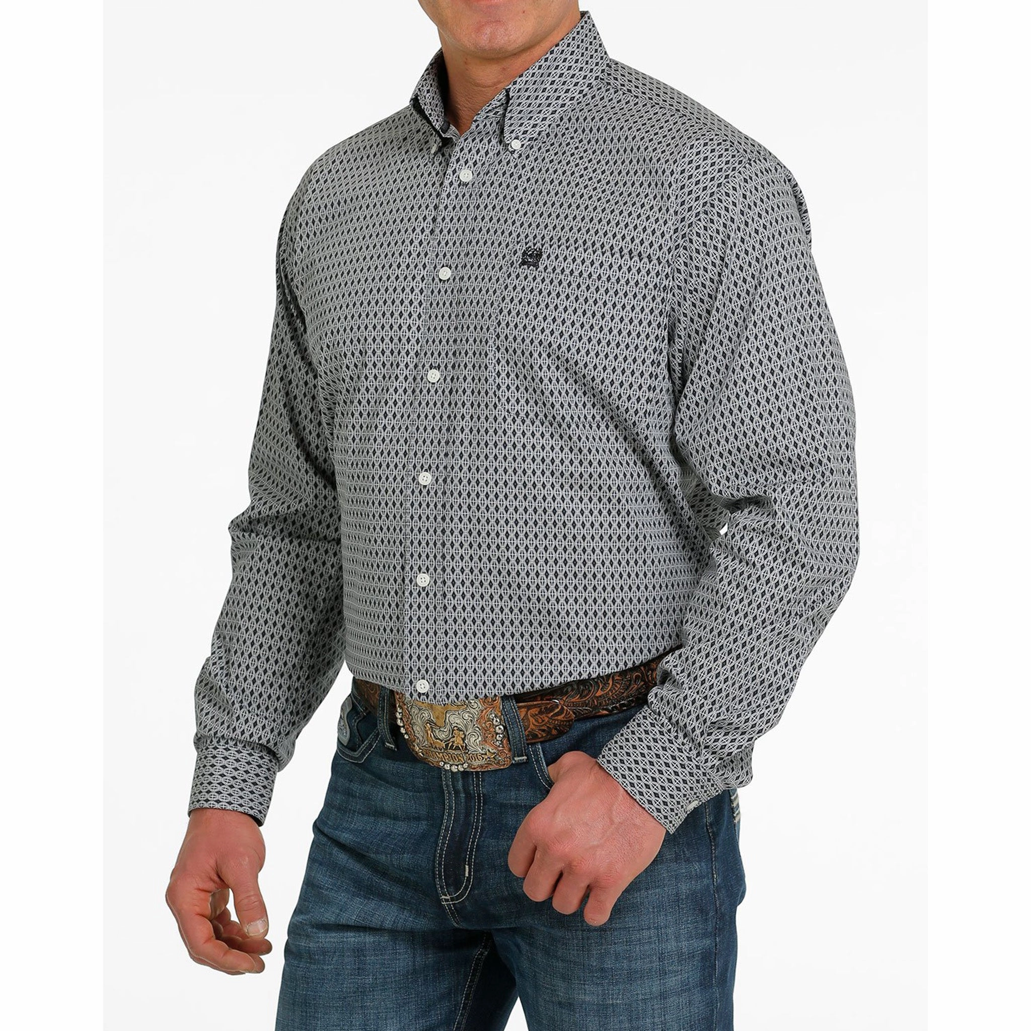 Urban Comfort hypoallergenic Cinch Men's Grey Geometric Pattern Shirt