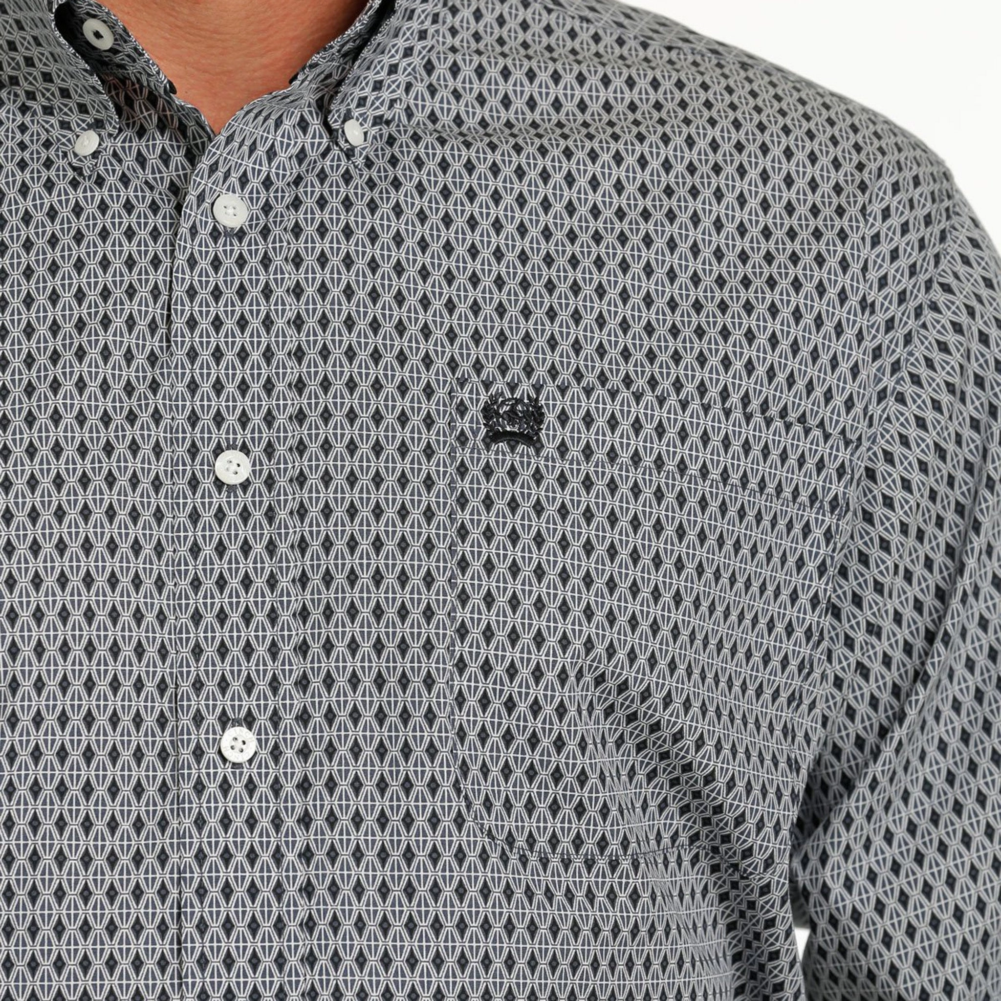 Cinch Men's Grey Geometric Pattern Shirt Youthful Appeal
