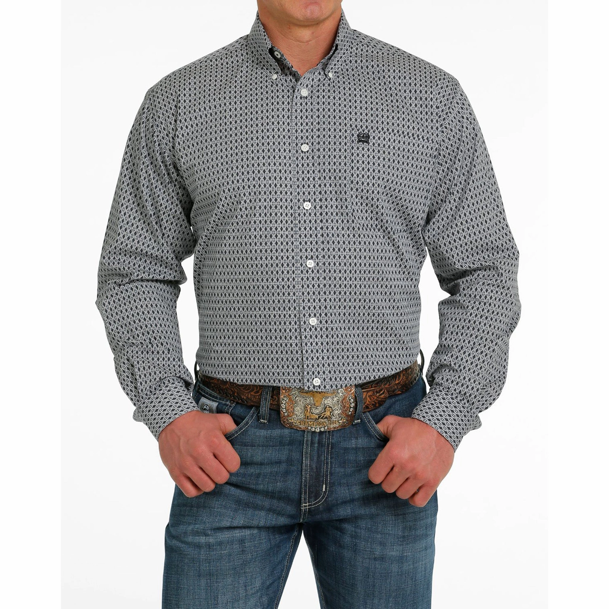 Cinch Men's Grey Geometric Pattern Shirt Comfort First Fit