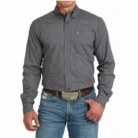 Tailored Cut Cinch Men's Grey Geometric Print Long Sleeve Shirt