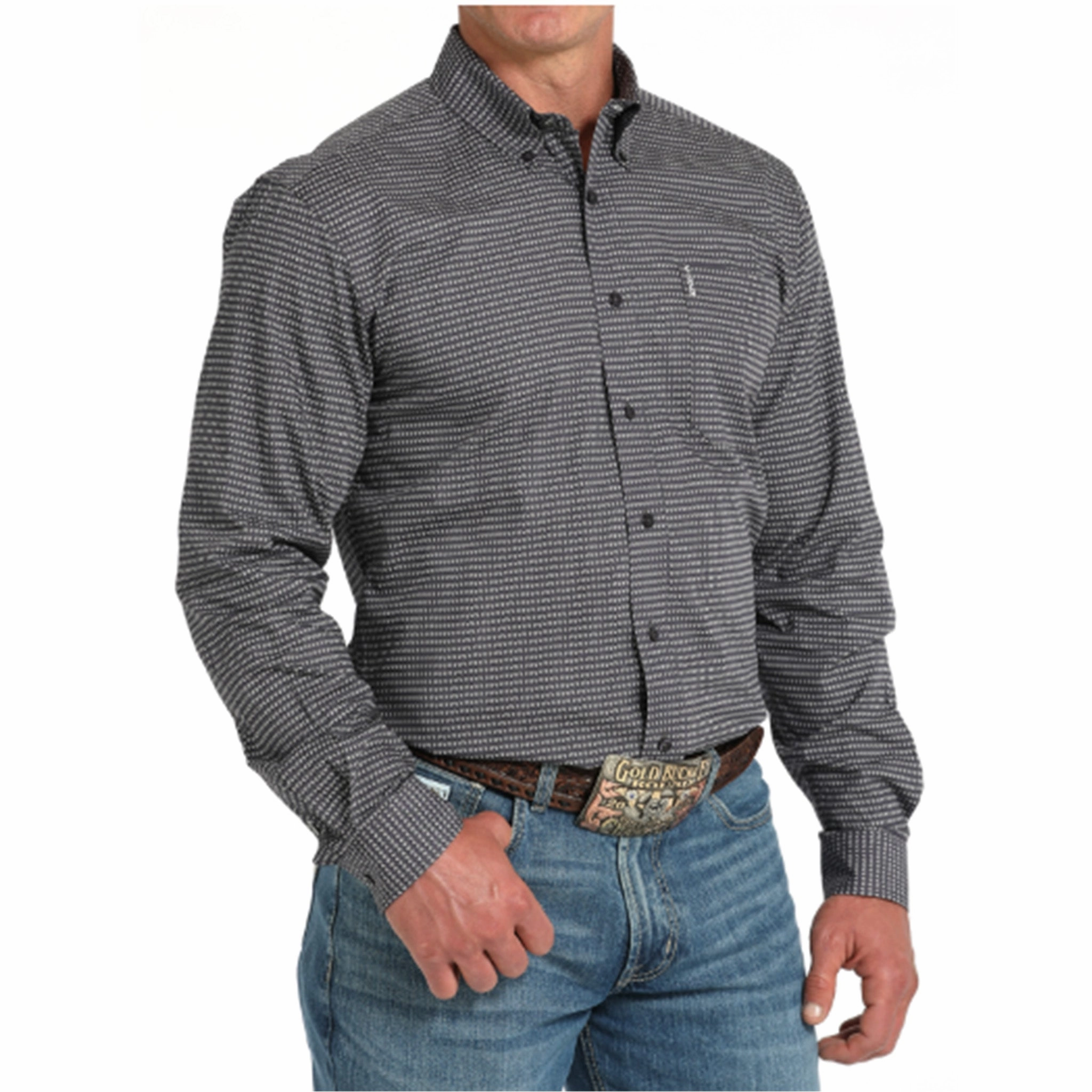 Summer Fashion Cinch Men's Grey Geometric Print Long Sleeve Shirt
