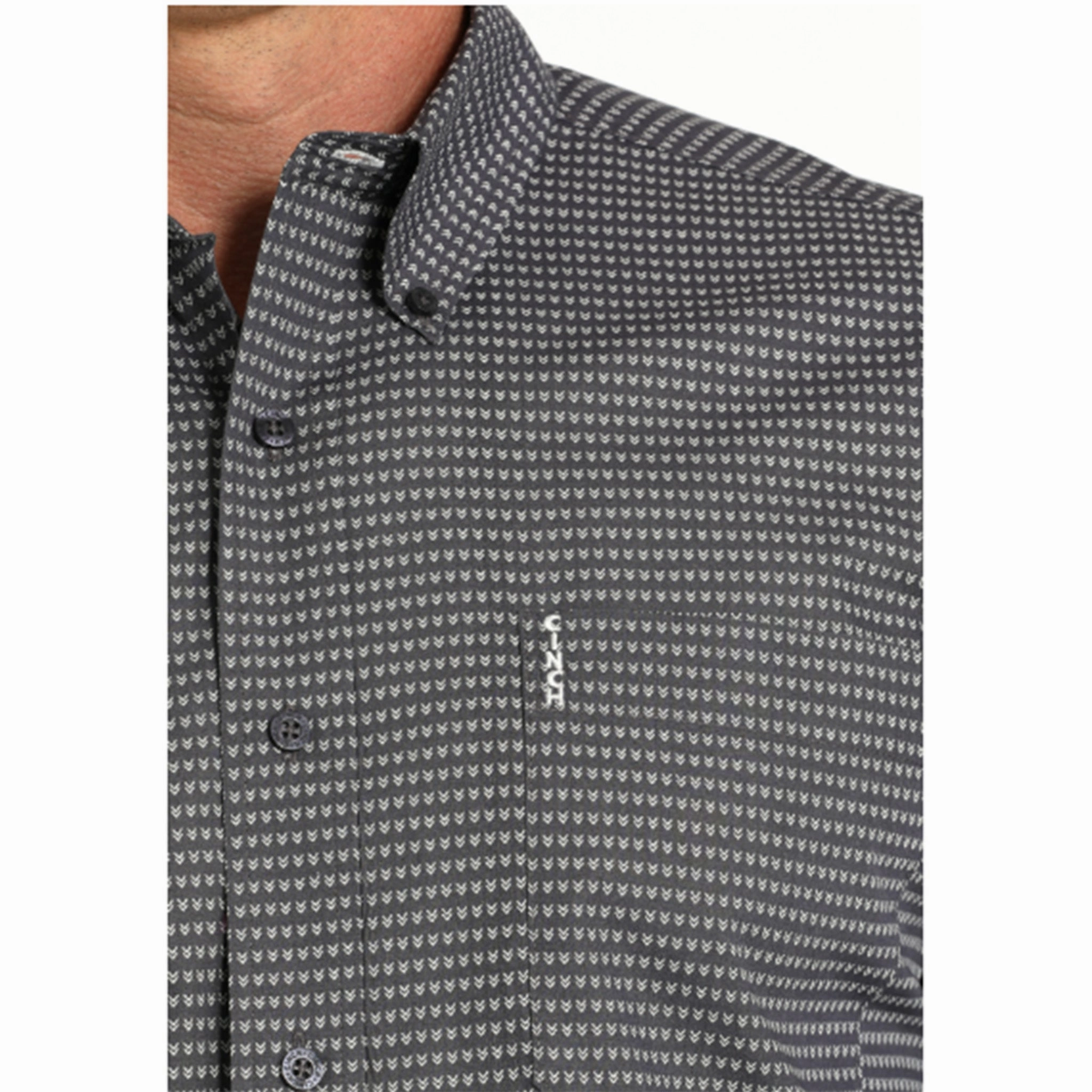 Simple Elegance Cinch Men's Grey Geometric Print Long Sleeve Shirt