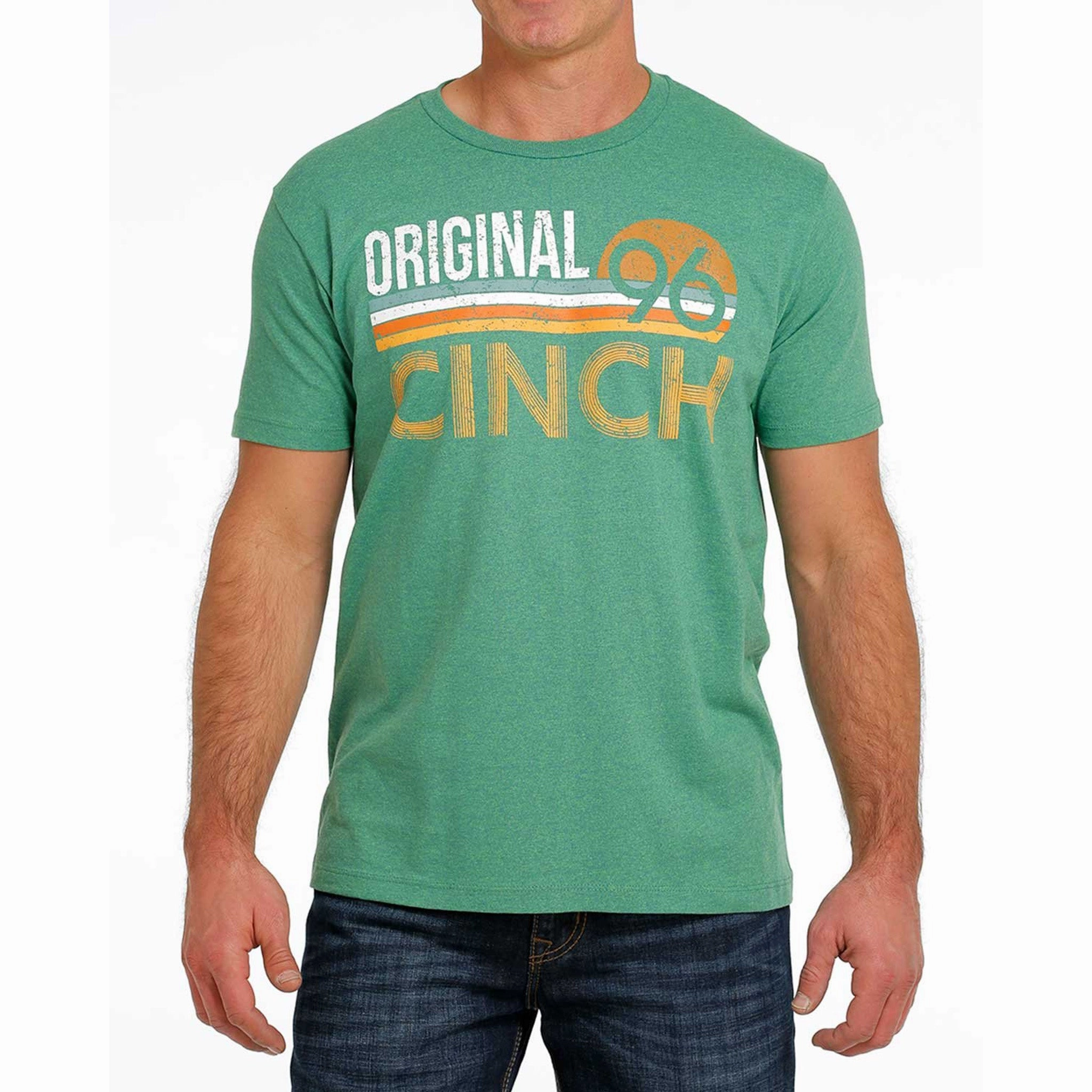 Anti Pilling Treatment decorative element Cinch Men's Heather Green Original Logo Tee