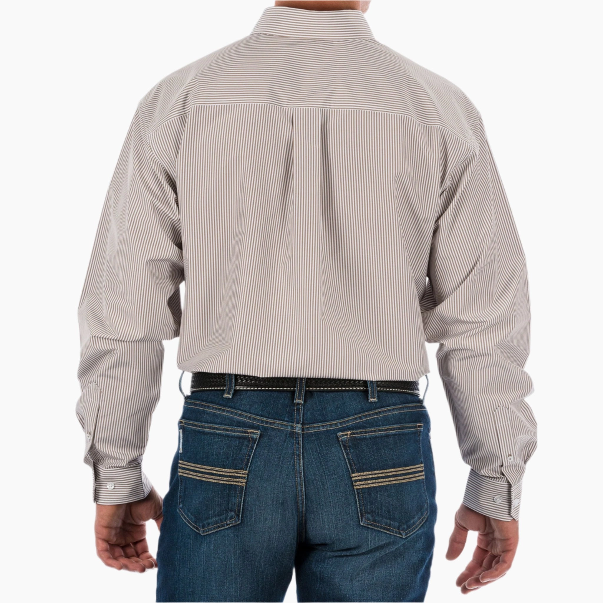 Cinch Men's Khaki & White Stripe Long Sleeve Perfect Wear Fashionable Pick