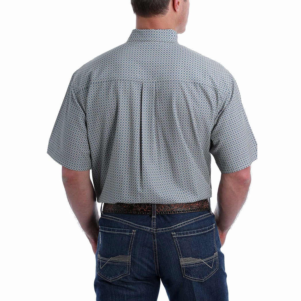 Casual Fit Cinch Men's Light Blue Geo Print Short Sleeve