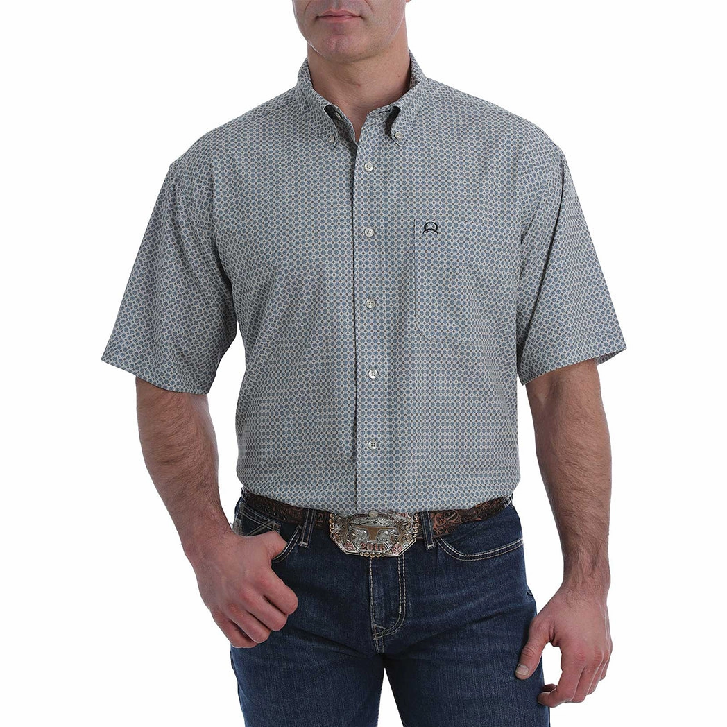 Cinch Men's Light Blue Geo Print Short Sleeve Interview Ready