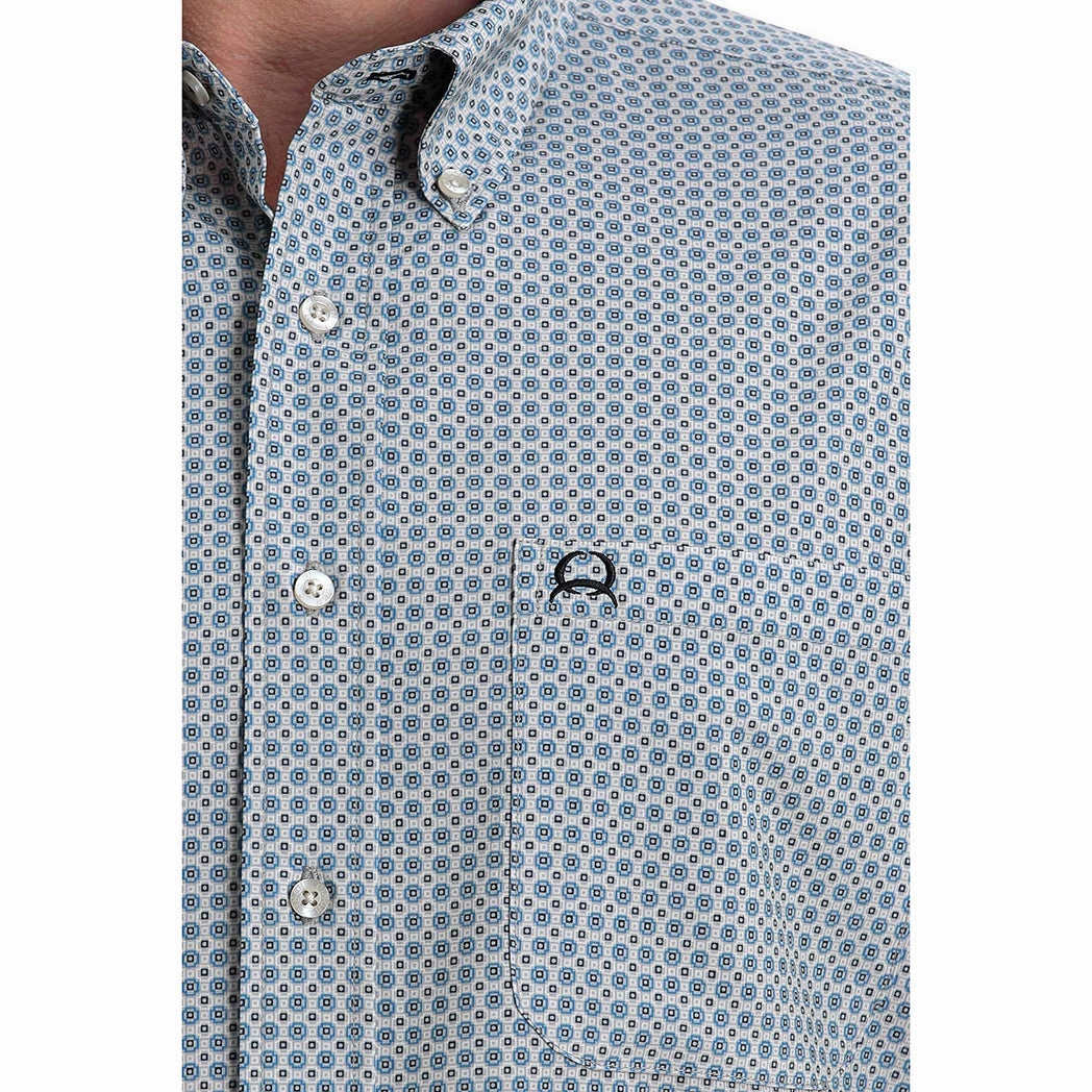 Cinch Men's Light Blue Geo Print Short Sleeve Go-To Look