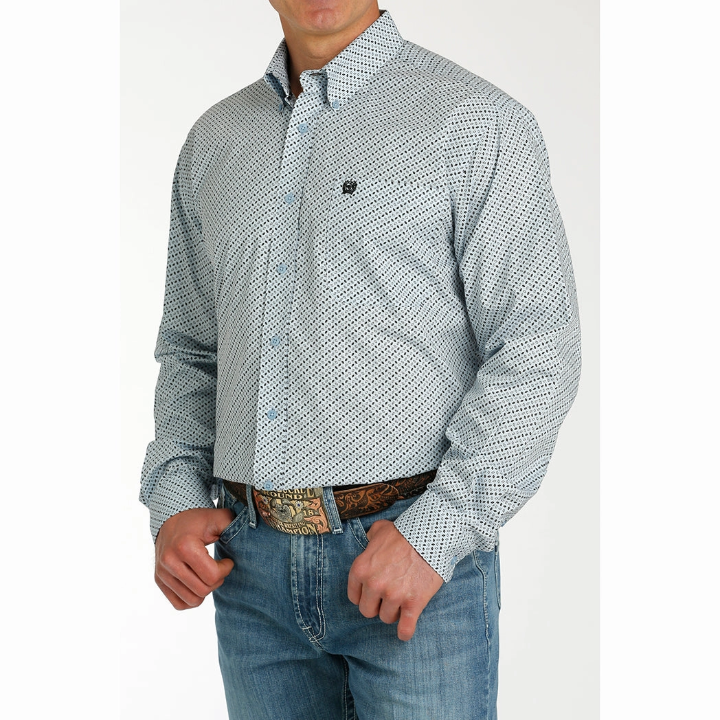 Cinch Men's Light Blue Geometric Print Long Sleeve Breathable Lining