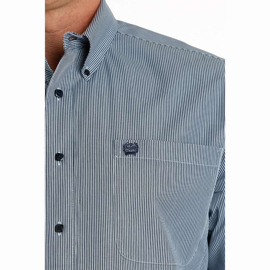Cinch Men's Light Blue Micro Striped Long Sleeve Non-Iron Relaxed Wear