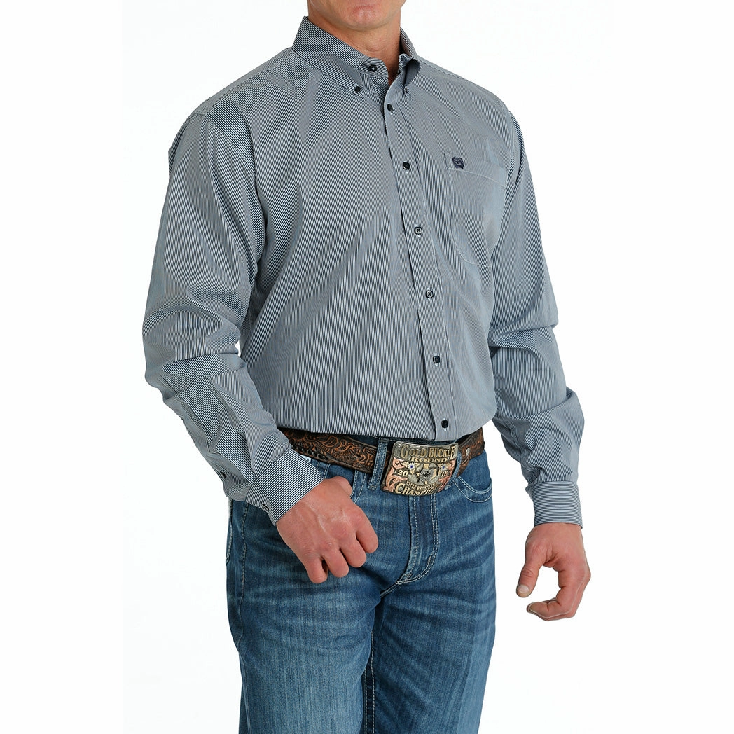 Cinch Men's Light Blue Micro Striped Long Sleeve Seasonal Trend