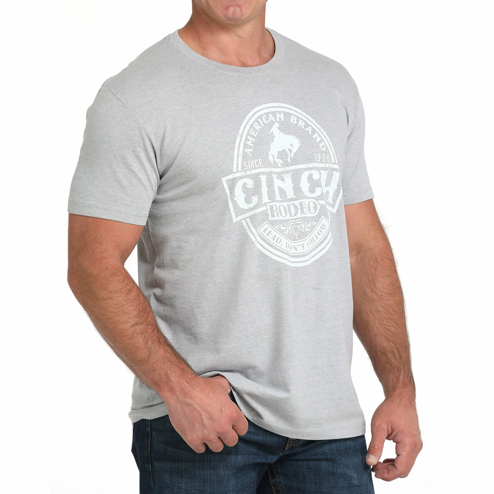 Graphic Art Eco Friendly Production Cinch Men's Light Grey Rodeo Tee
