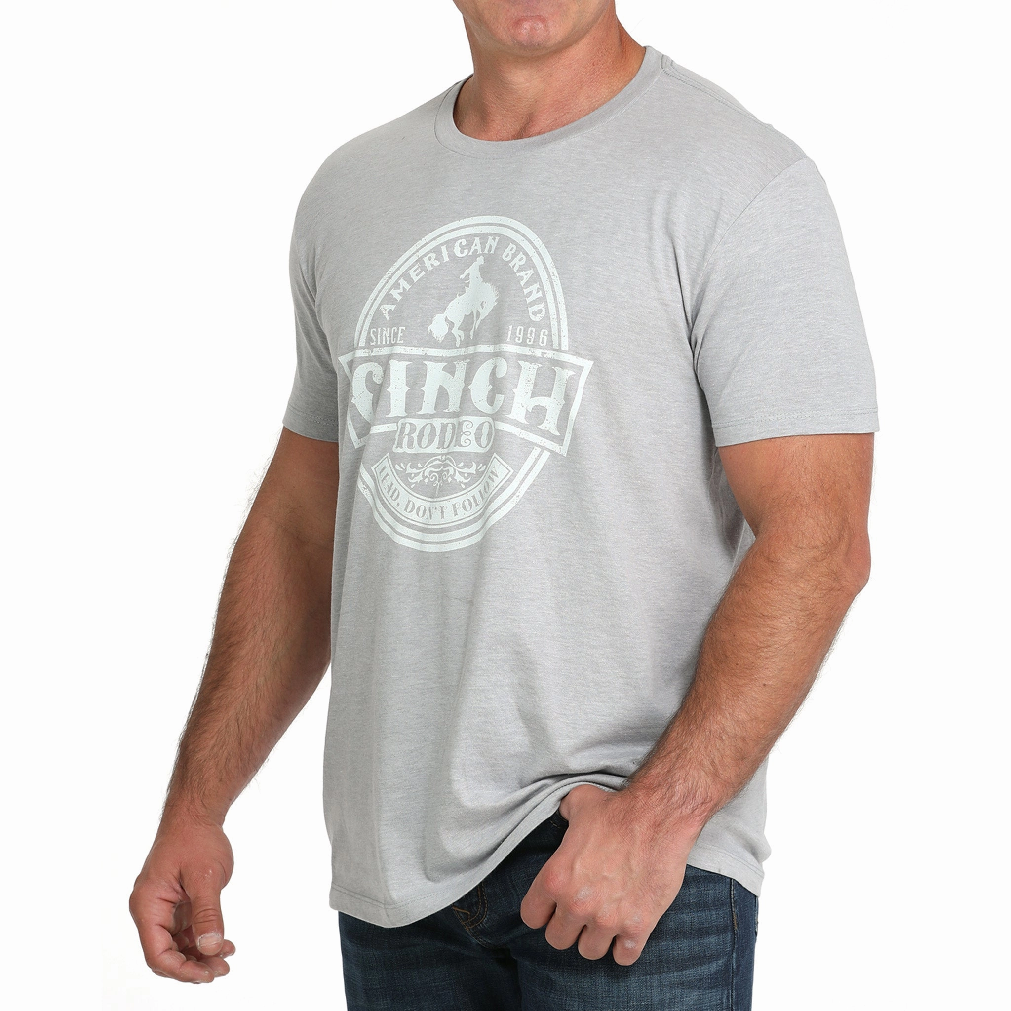 Moisture Wicking Material Cinch Men's Light Grey Rodeo Tee