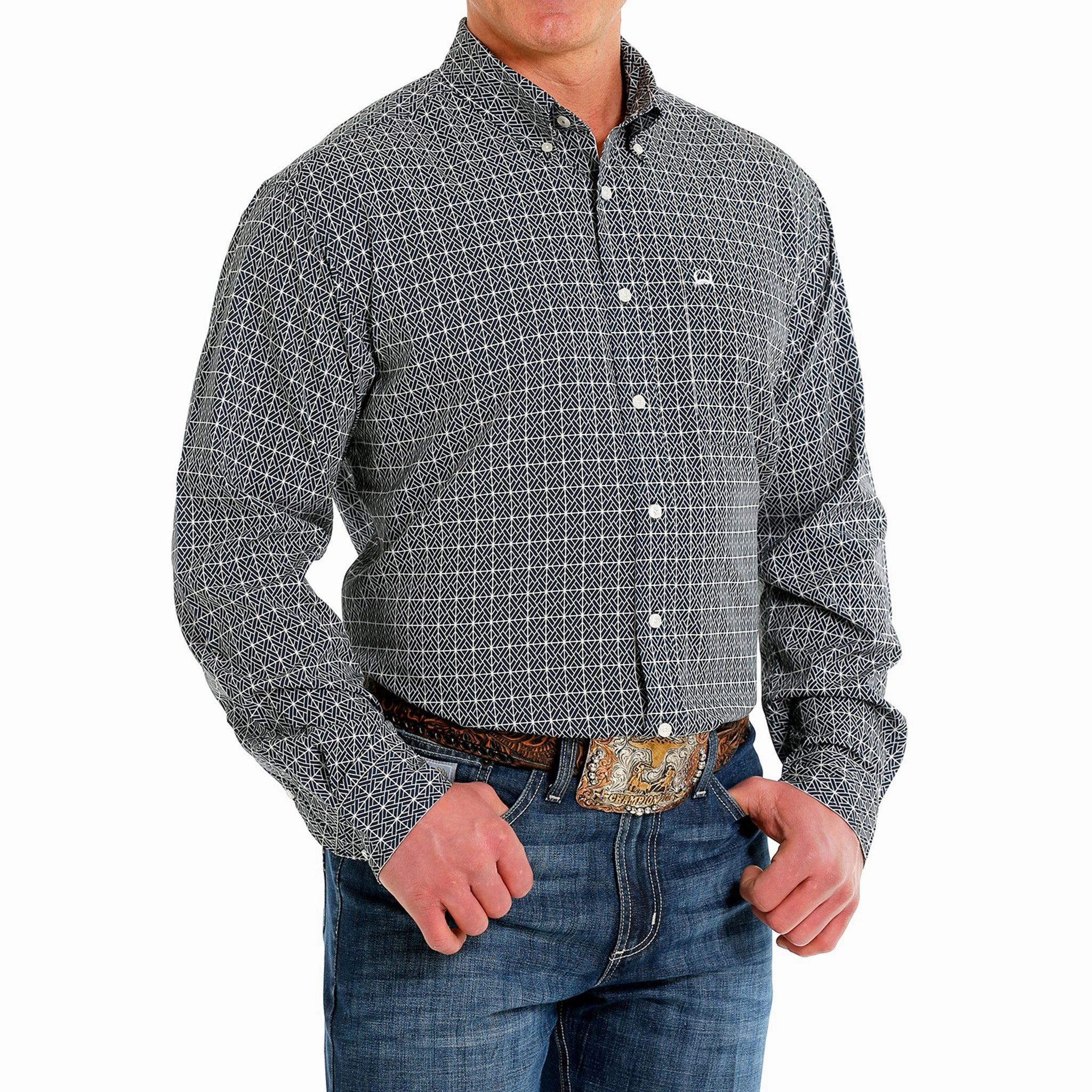 Cinch Men's Long Sleeve Navy Arena Flex Shirt Vintage Style