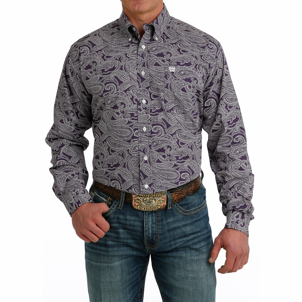 Cinch Men's Long Sleeve Paisley Print Button Down Long Sleeve Mature Elegance Soft Stretch Collar