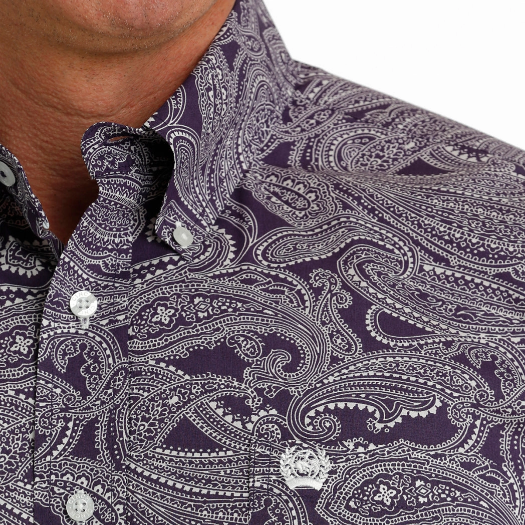 Breathable Style Cinch Men's Long Sleeve Paisley Print Button Down Long Sleeve