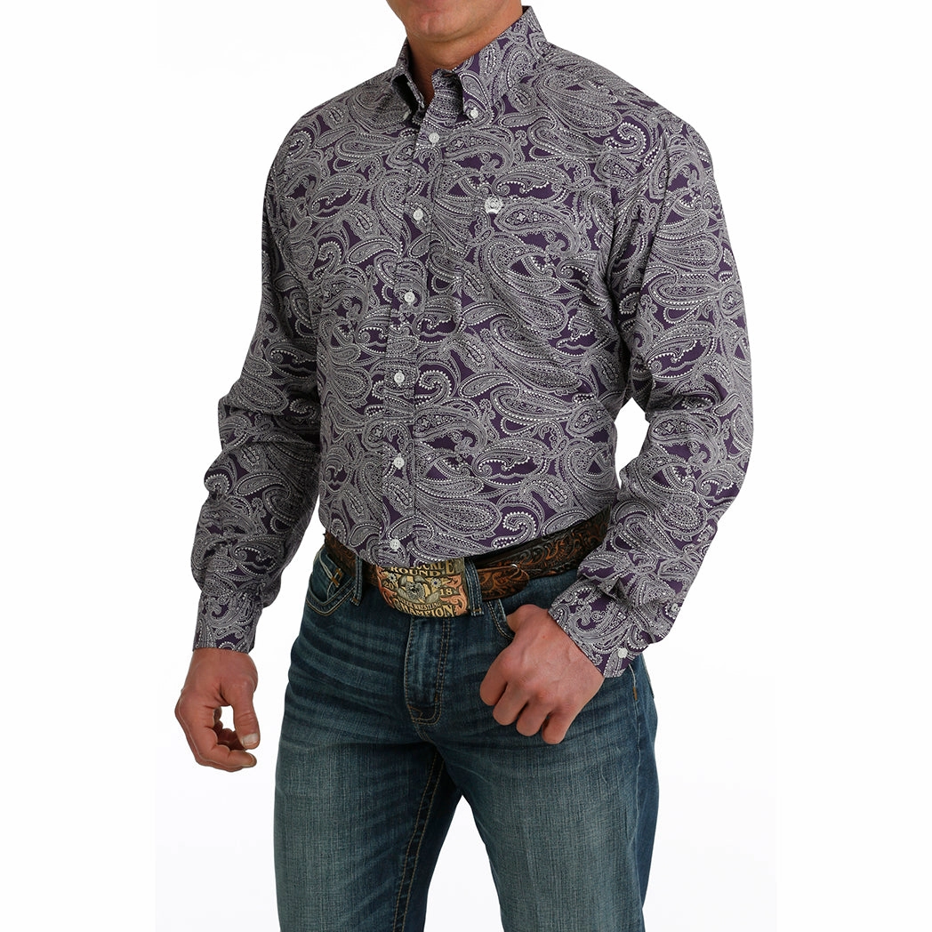 Cinch Men's Long Sleeve Paisley Print Button Down Long Sleeve Earthy Hue Travel Essential