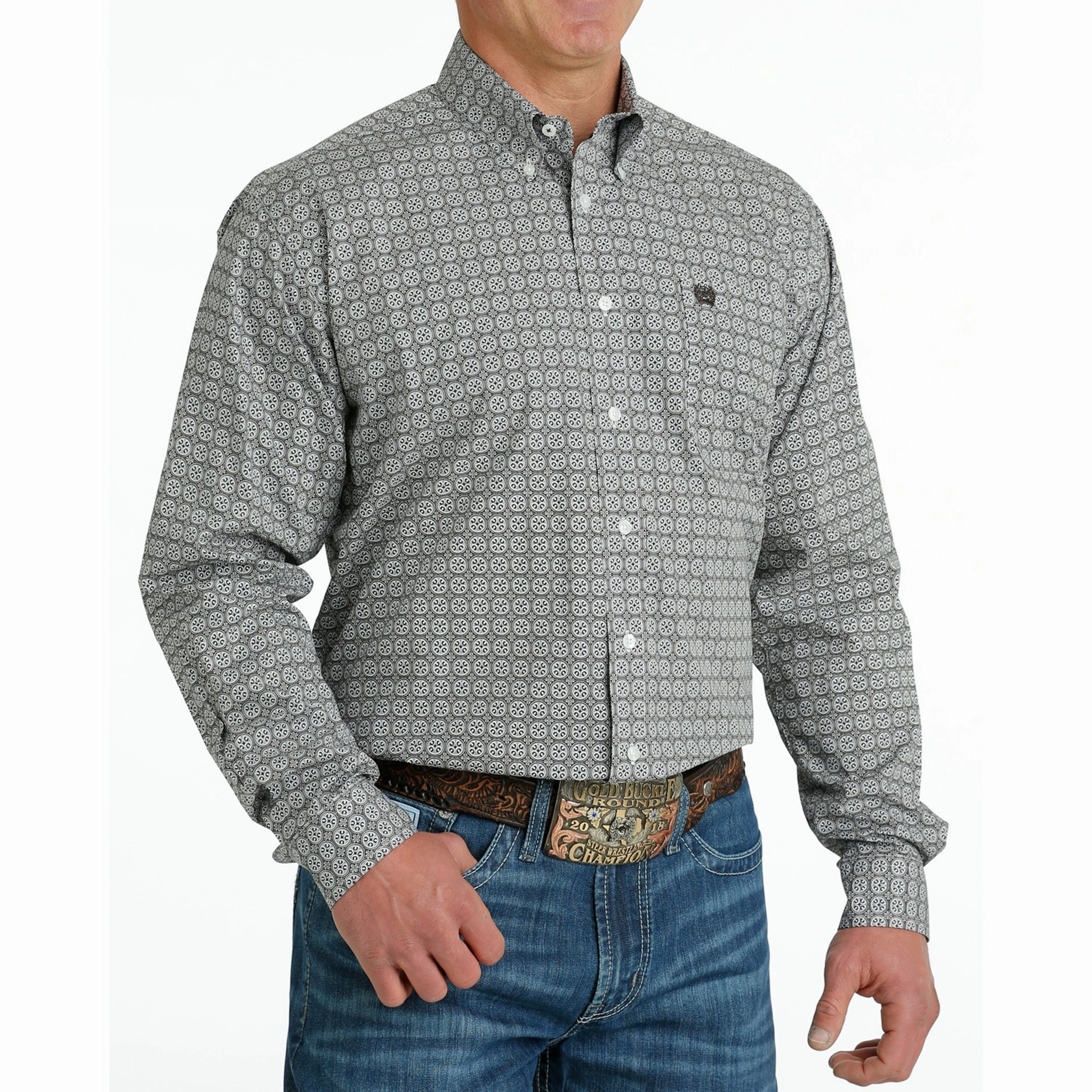 Cinch Men's Medallion Print Shirt Everyday Look Distressed finish