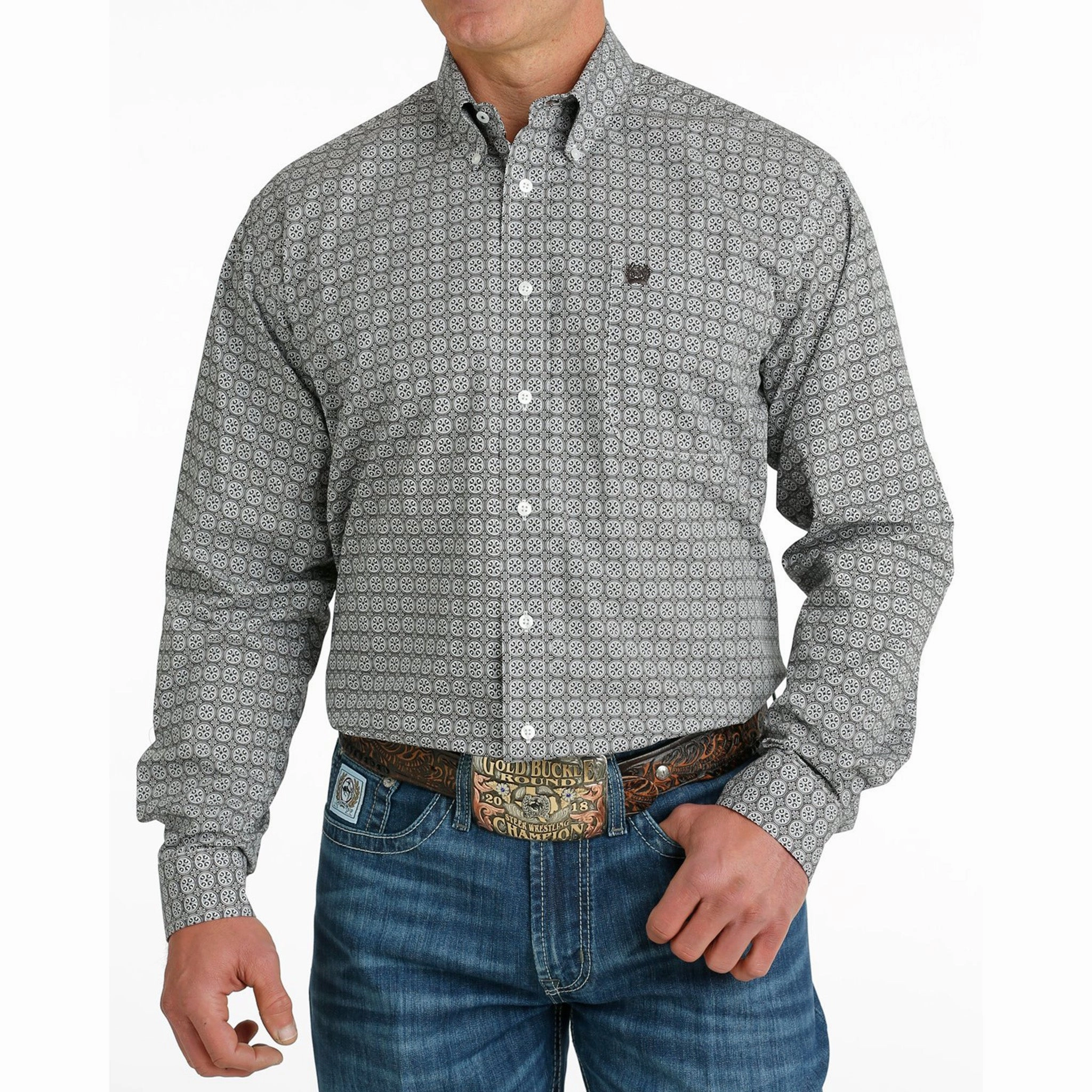 Cinch Men's Medallion Print Shirt Unisex Design Zip Front