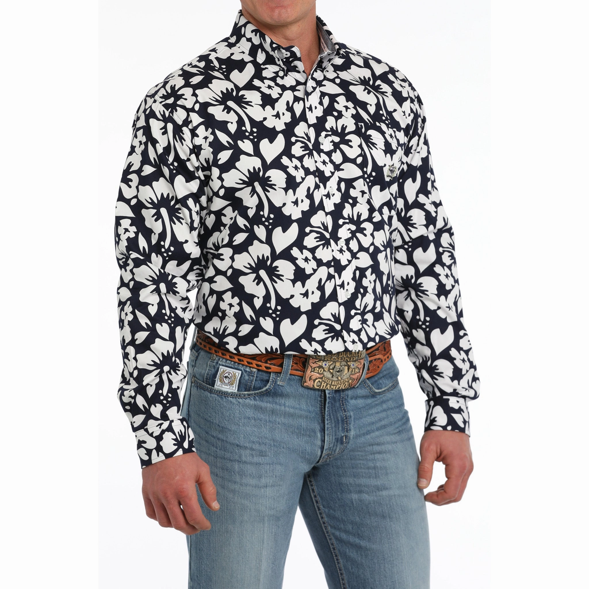 Cinch Men's Navy Floral Shirt Premium Pima Cotton Classic Wear