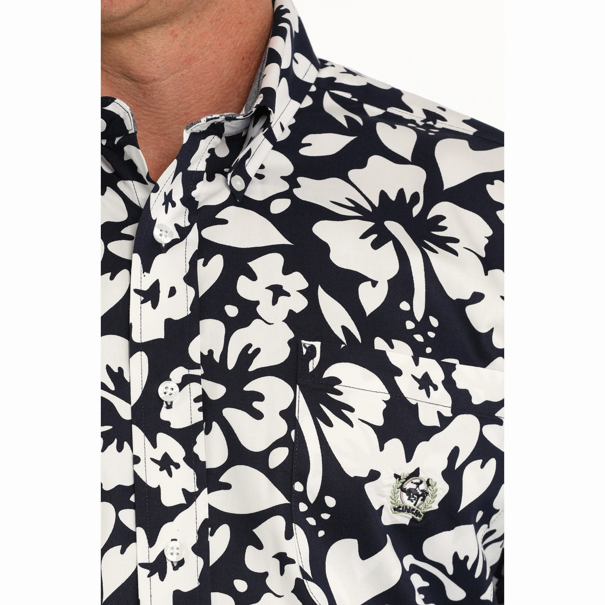 Cinch Men's Navy Floral Shirt Round Collar