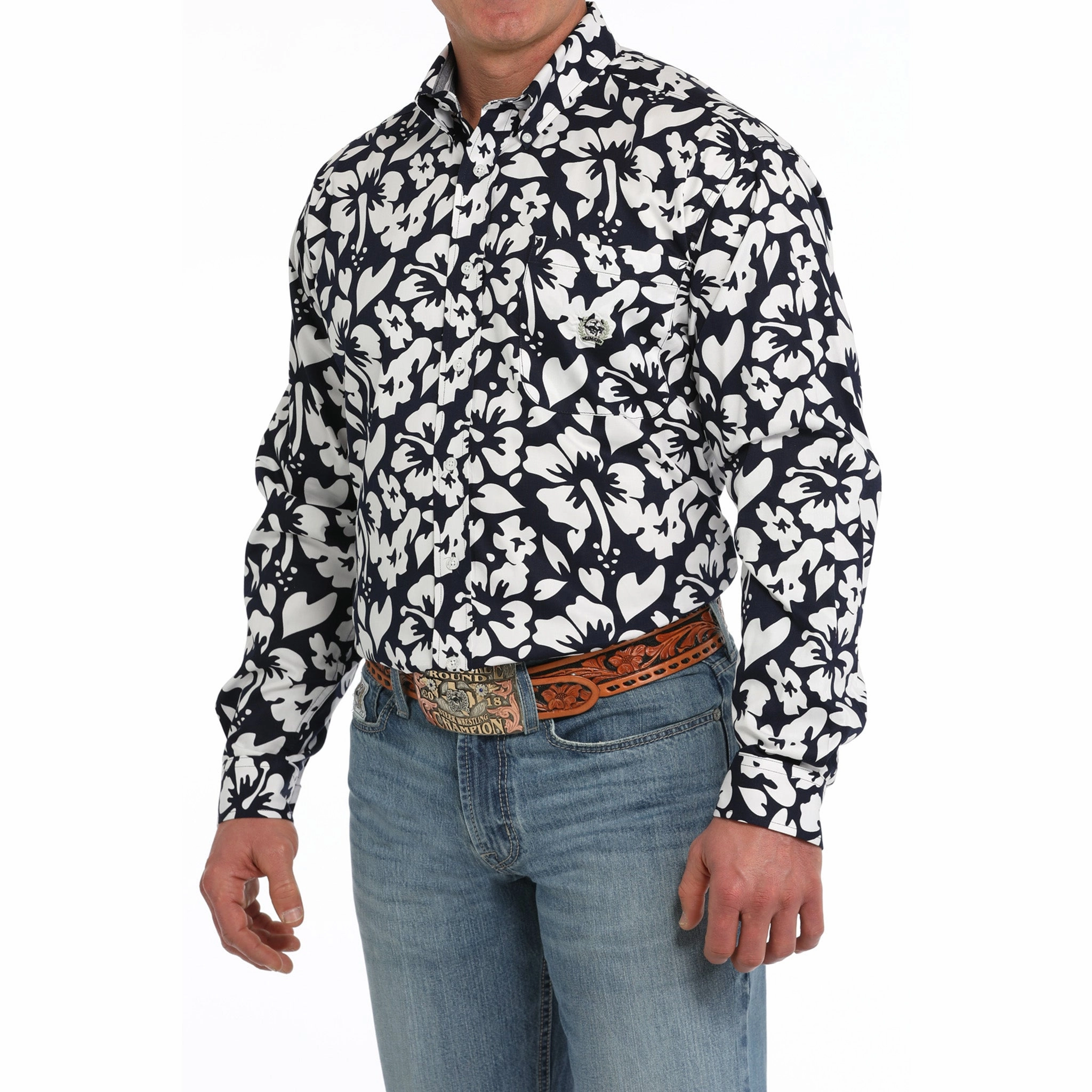 Easy Wear Thermal regulation Cinch Men's Navy Floral Shirt