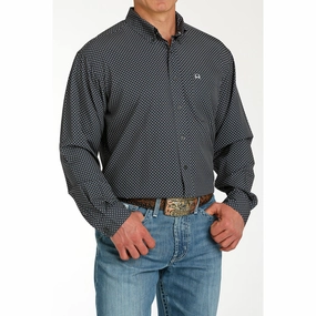 Cinch Men's Navy Geo Print Long Sleeve Plaid Design