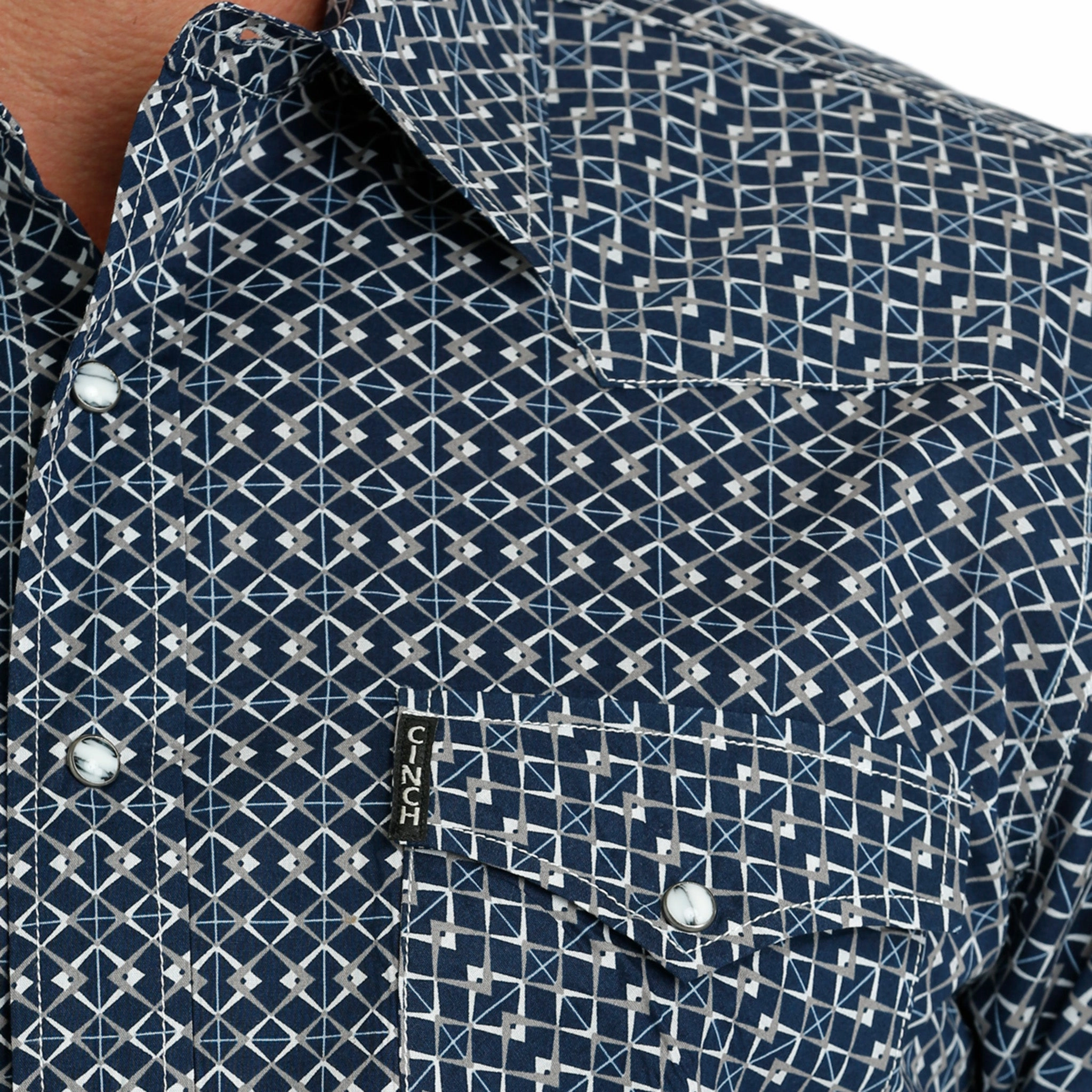 Pre Shrunk Cotton Blend Cinch Men's Navy Geo Print Shirt