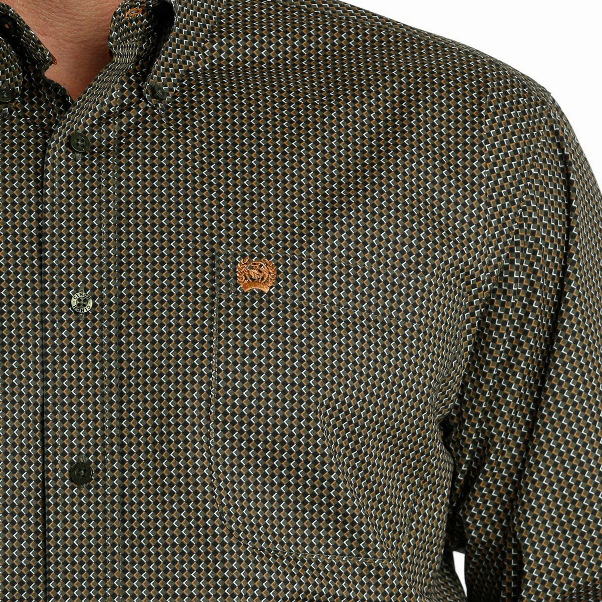 Breathable mesh Refined Aesthetic Cinch Men's Olive & Tan & Black Geo Print Shirt