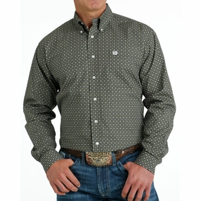 Cinch Men's Olive Geo Print Shirt family gathering