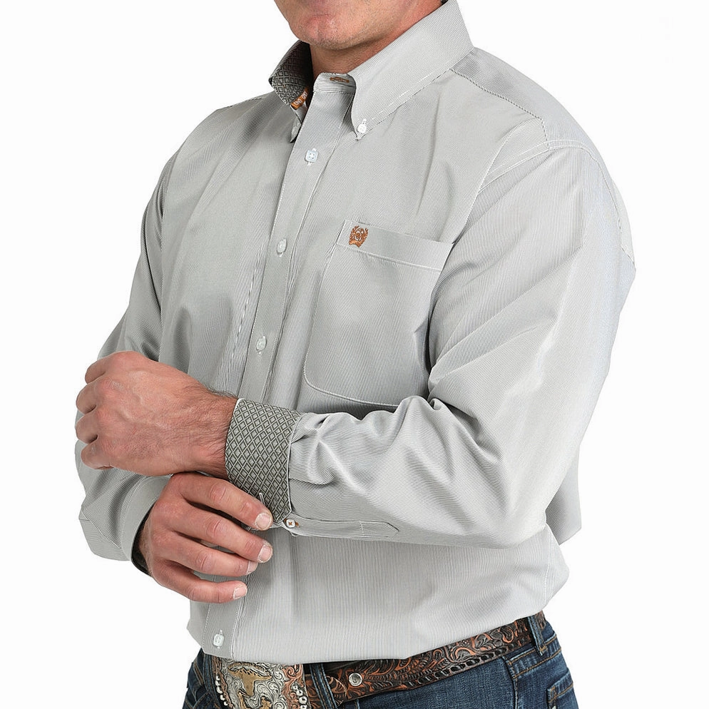 Cinch Men's Olive Striped Long Sleeve Button Down All-Weather Wear