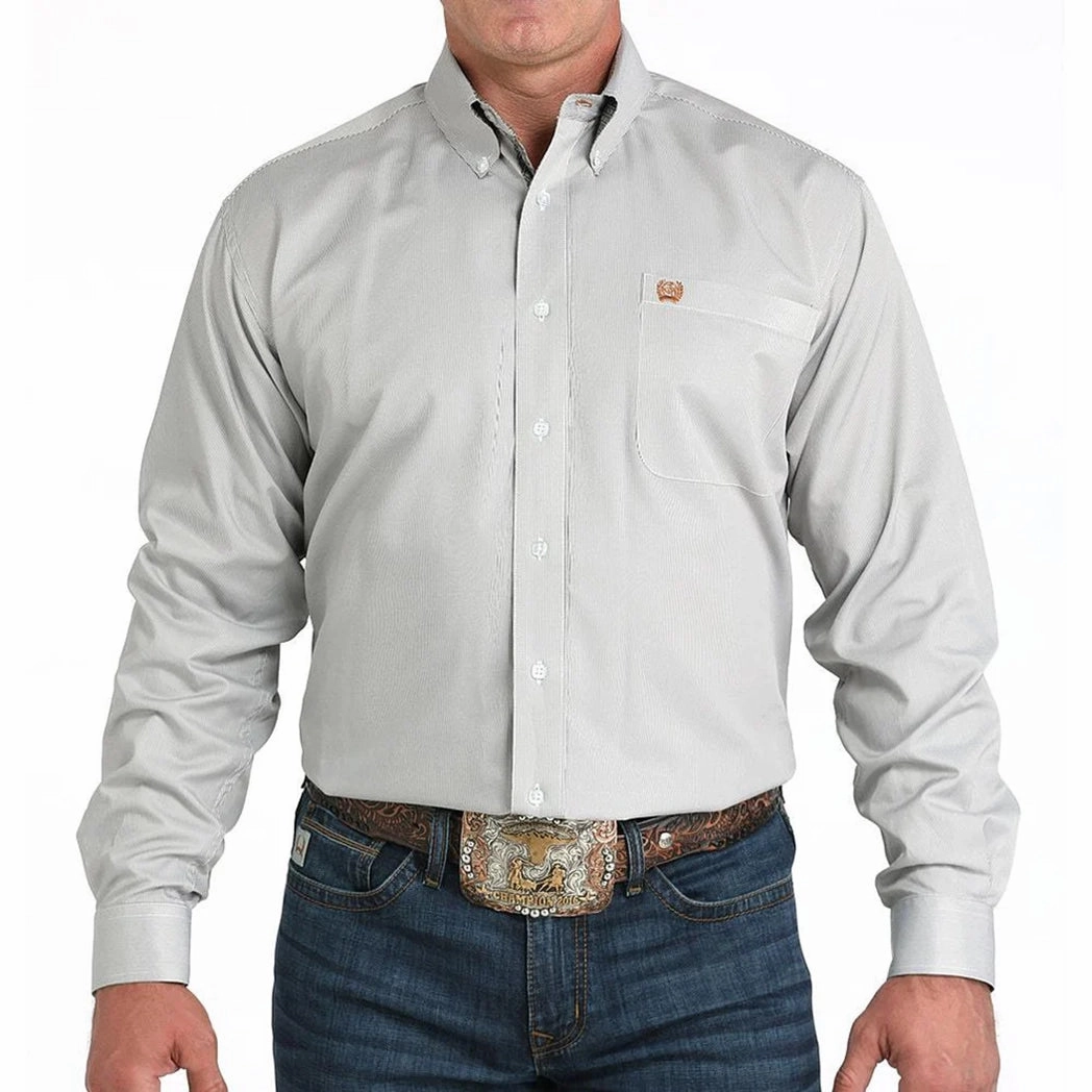 Cinch Men's Olive Striped Long Sleeve Button Down Fast Drying