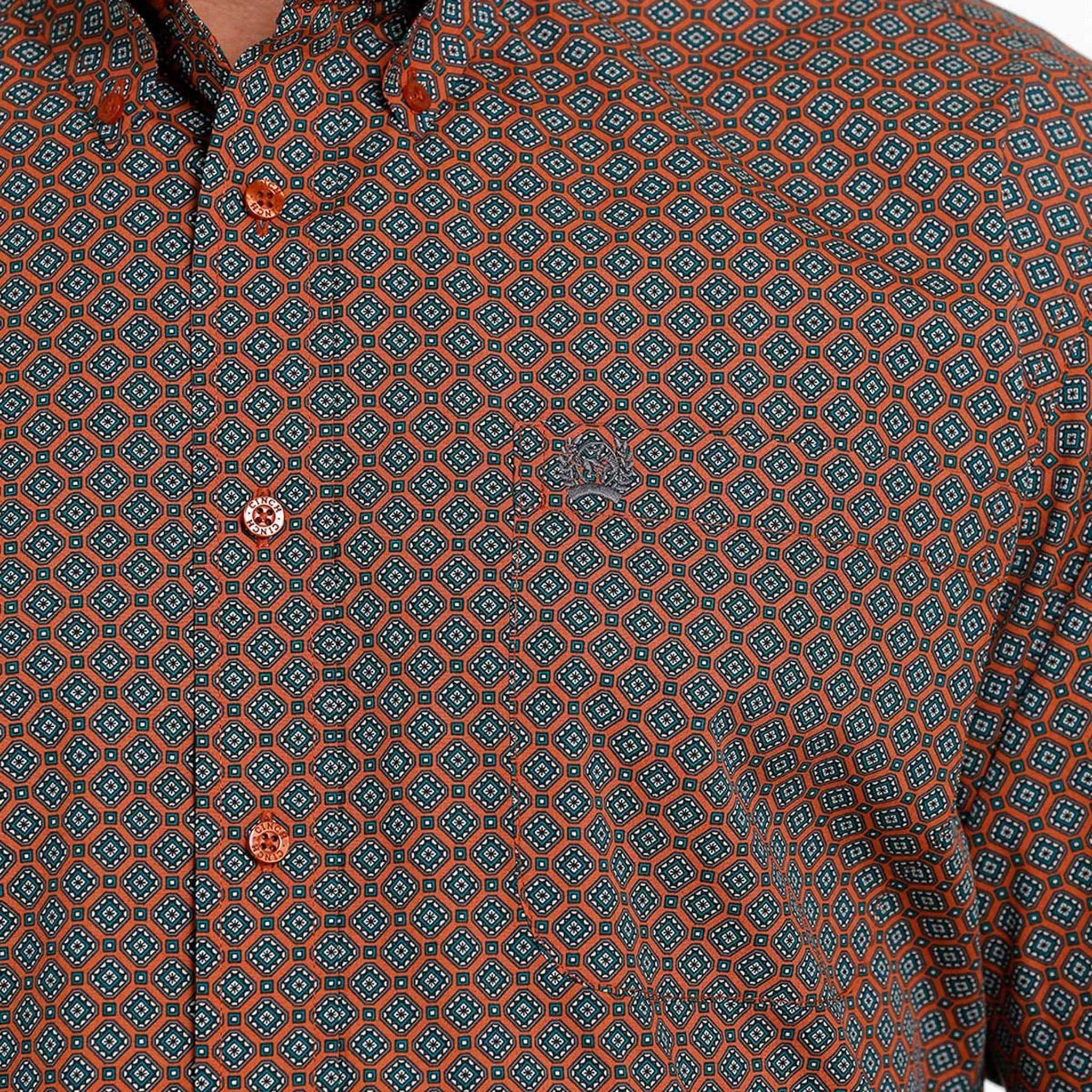 Cinch Men's Orange & Teal Geometric Shirt Effortless Style Comfortable Layer