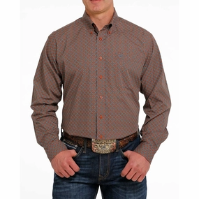 Cinch Men's Orange & Teal Geometric Shirt Casual Option Premium Option