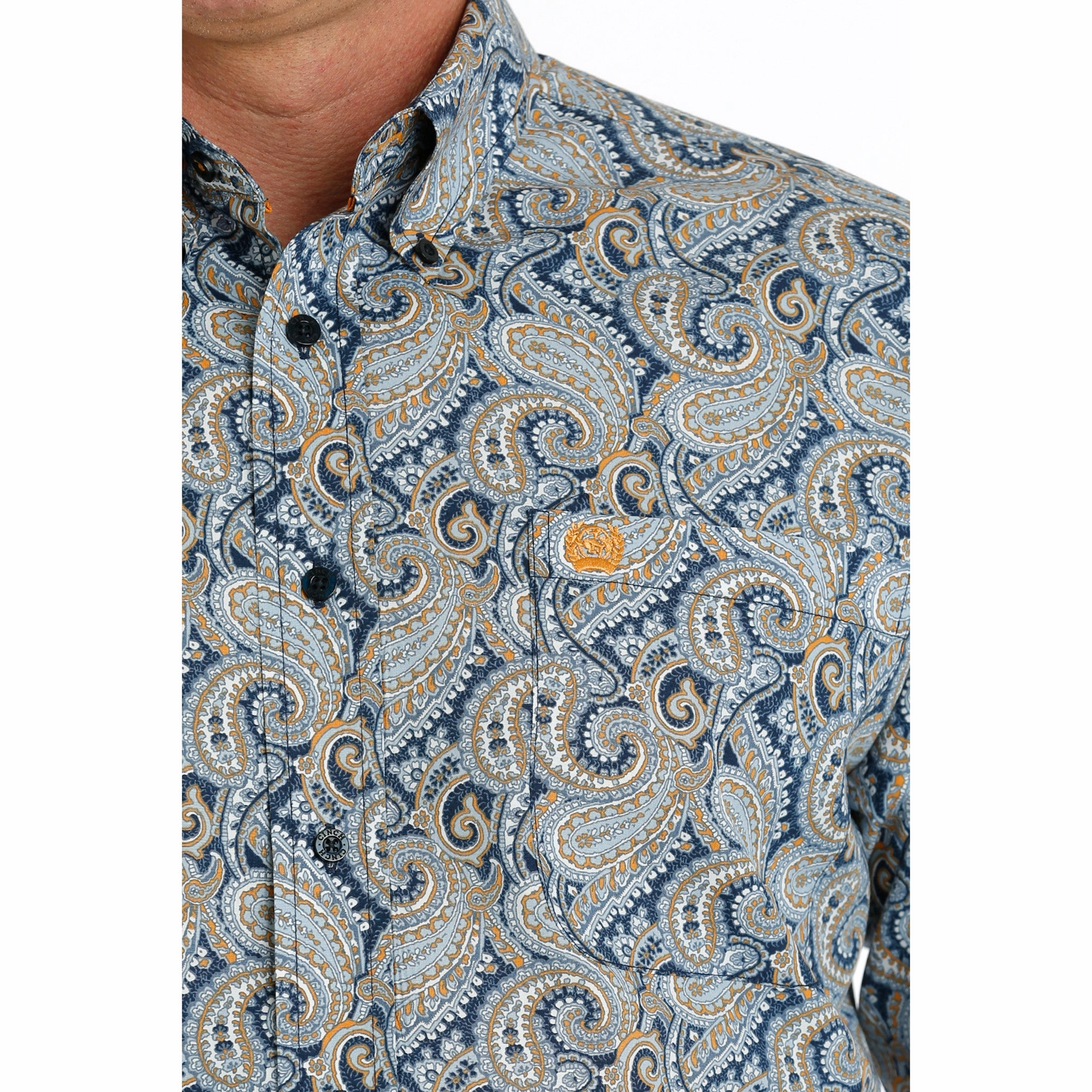 Breathable Cotton Lightweight Fabric Cinch Men's Paisley Long Sleeve Button Down