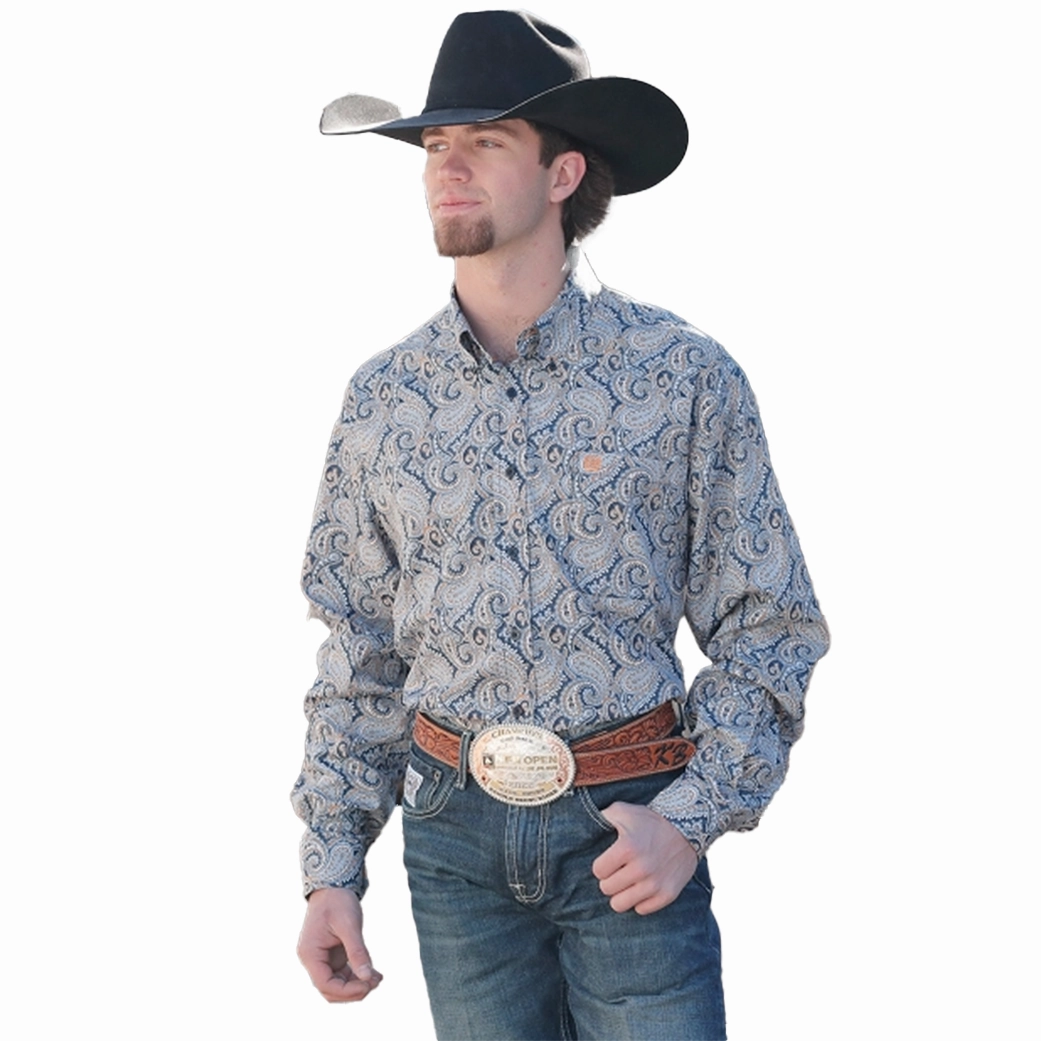 Classic Look Static Dissipating Fiber Cinch Men's Paisley Long Sleeve Button Down