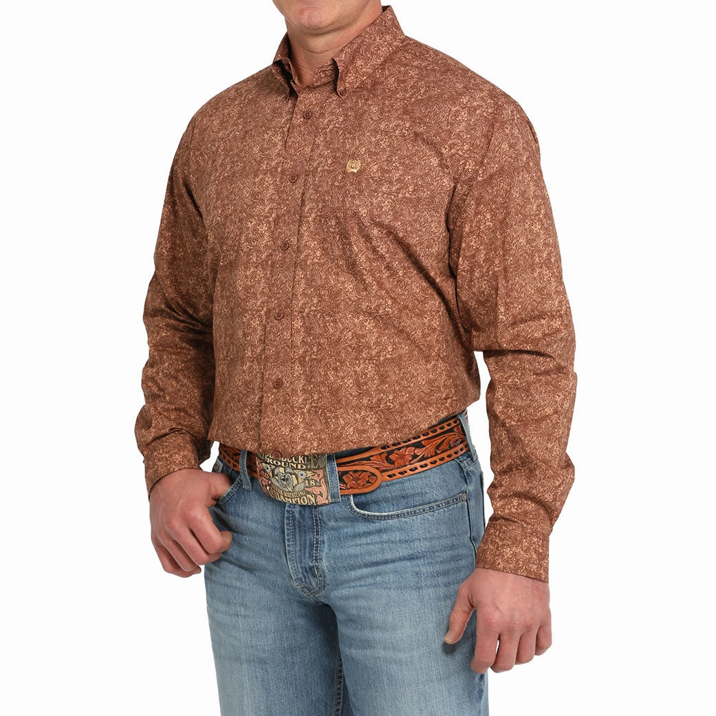 Layered Look Fitted Silhouette Cinch Men's Paisley Print Button Down