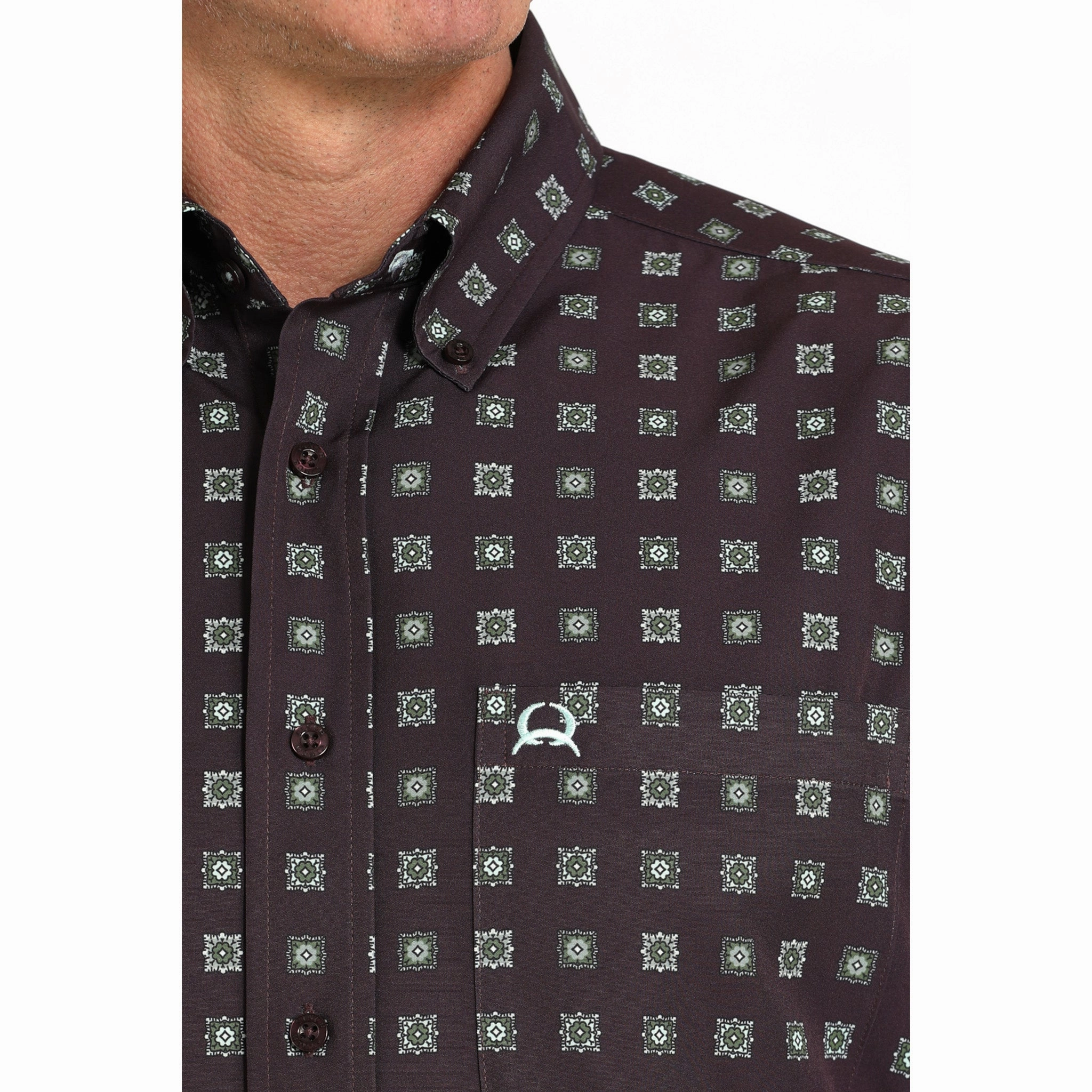 Fade Resistant Formula Cinch Men's Purple Geo Print ArenaFlex Short Sleeve Shirt