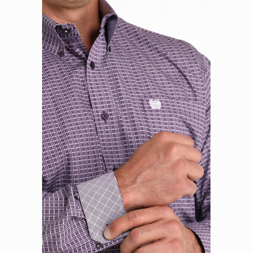 Comfortable Design Black Tie Optional Cinch Men's Purple Plaid Long Sleeve Button Down