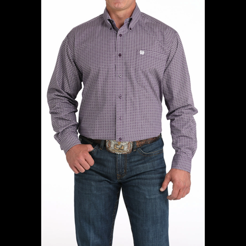 Cinch Men's Purple Plaid Long Sleeve Button Down Timeless elegance