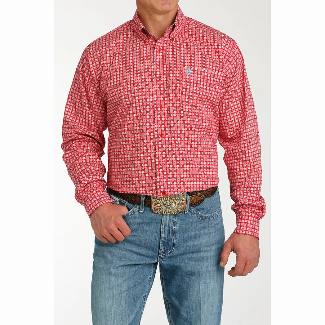 Cinch Men's Red Geo Print Long Sleeve Stylish Design comfortable option