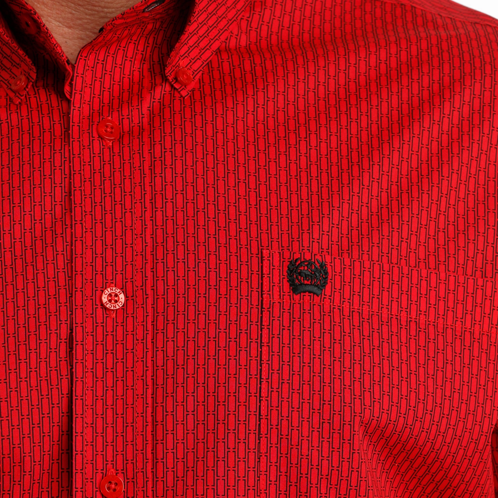 Cinch Men's Red Geometric Print Long Sleeve Morning Comfort Flexible Material