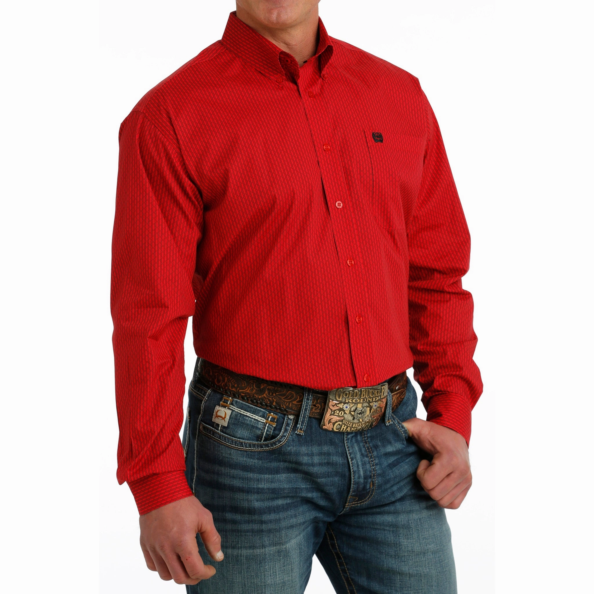 Casual Friday Cinch Men's Red Geometric Print Long Sleeve