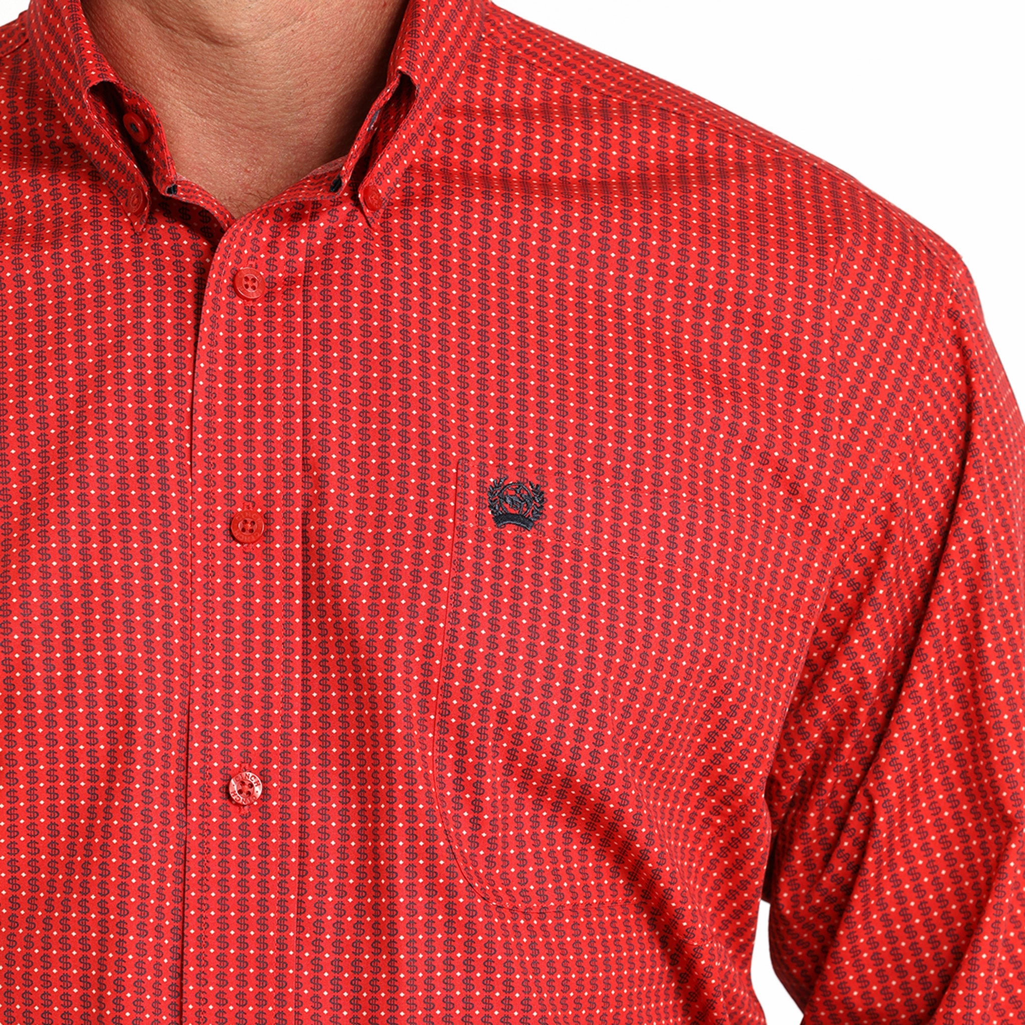 Cinch Men's Red Money Print Shirt Advanced Moisture Management